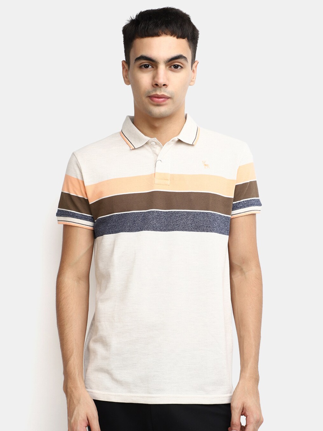 

V-Mart Striped Polo Collar Cotton T-shirt, Grey