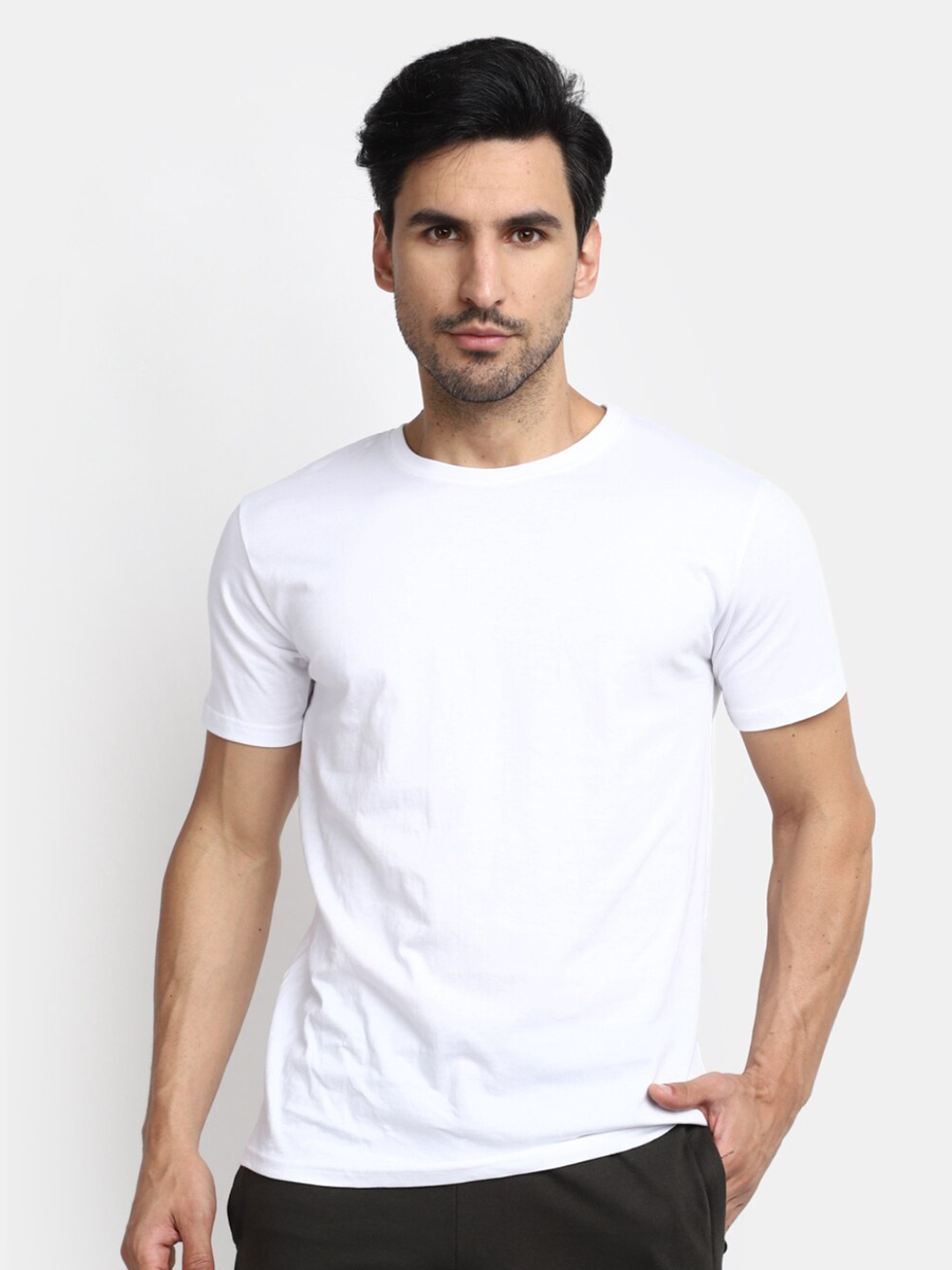 

V-Mart Round Neck Slim Fit Cotton Regular T-shirt, White