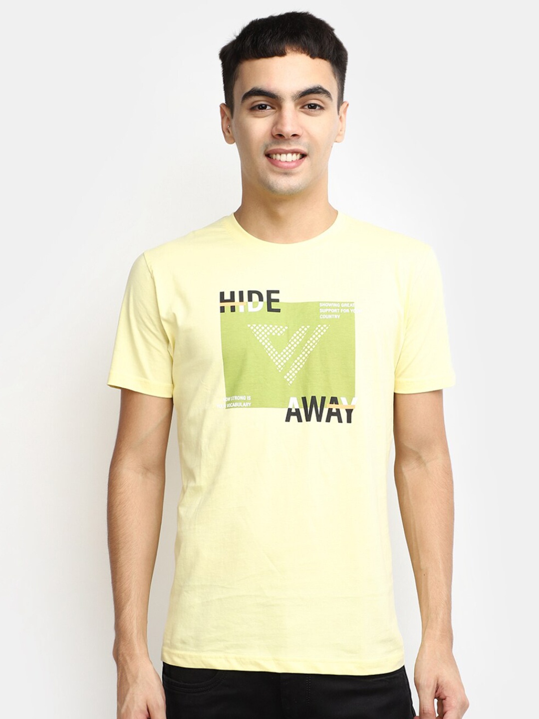 

V-Mart Graphic Printed Slim Fit Cotton Casual T-shirt, Yellow