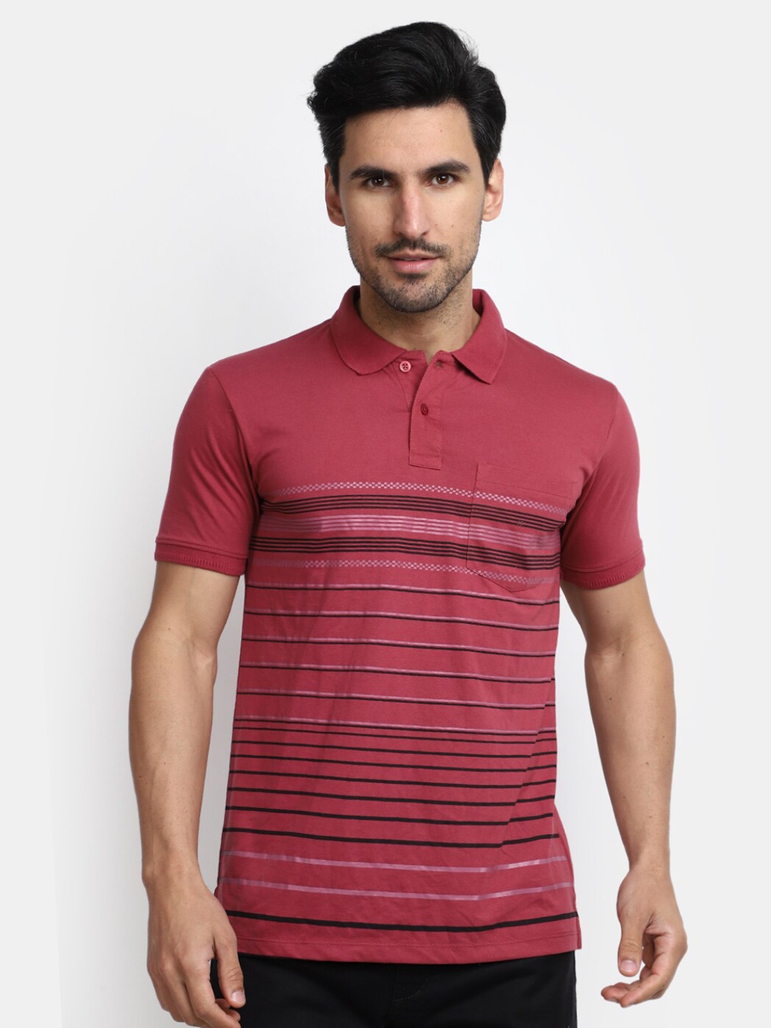 

V-Mart Striped Polo Collar Cotton T-shirt, Pink