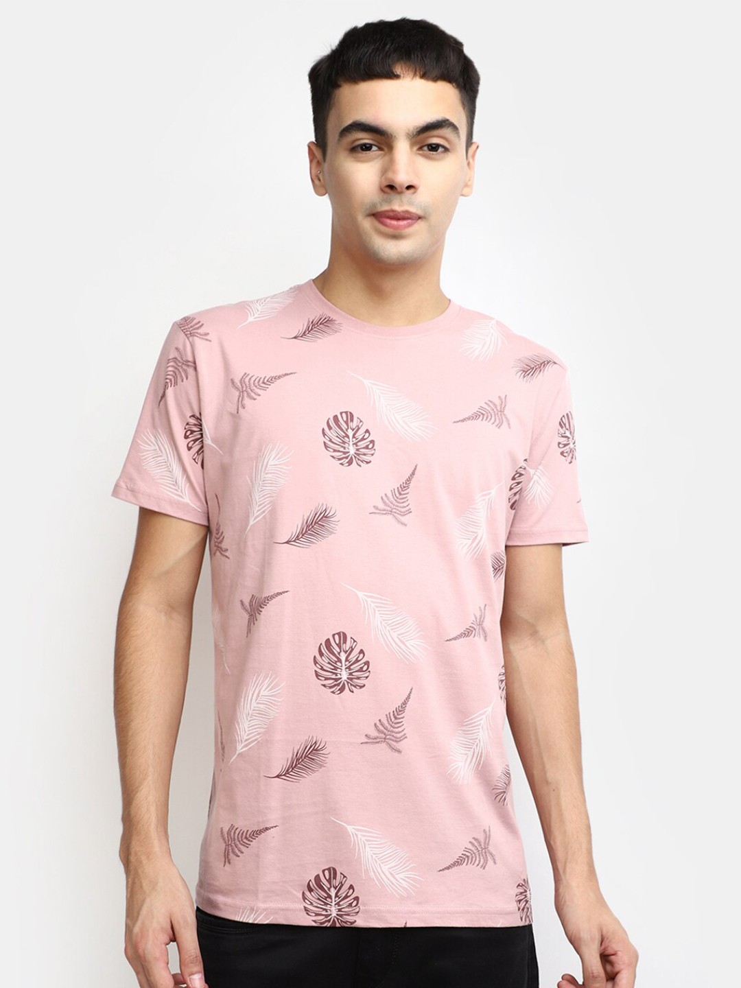 

V-Mart Floral Printed Cotton T-shirt, Brown