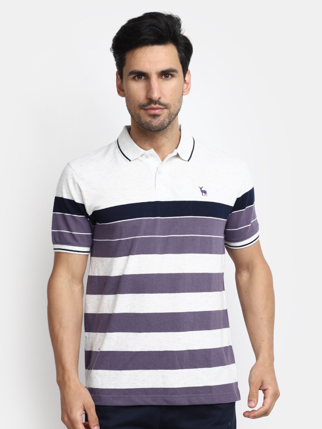 

V-Mart Striped Polo Collar Cotton T-shirt, Purple