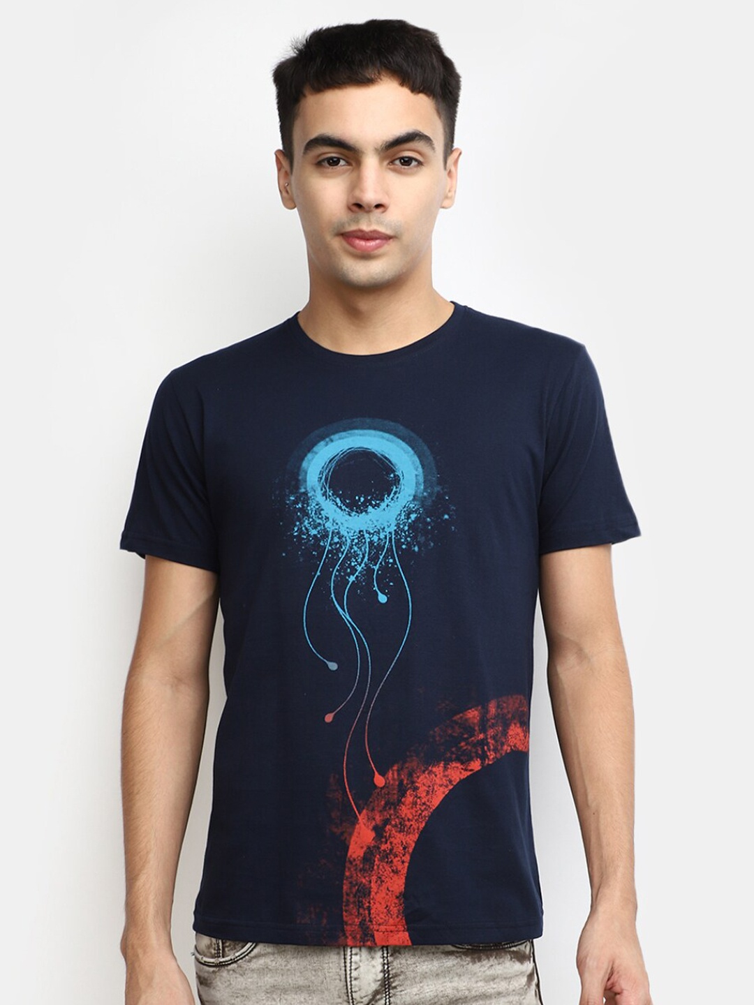 

V-Mart Graphic Printed Slim Fit Cotton T-shirt, Blue