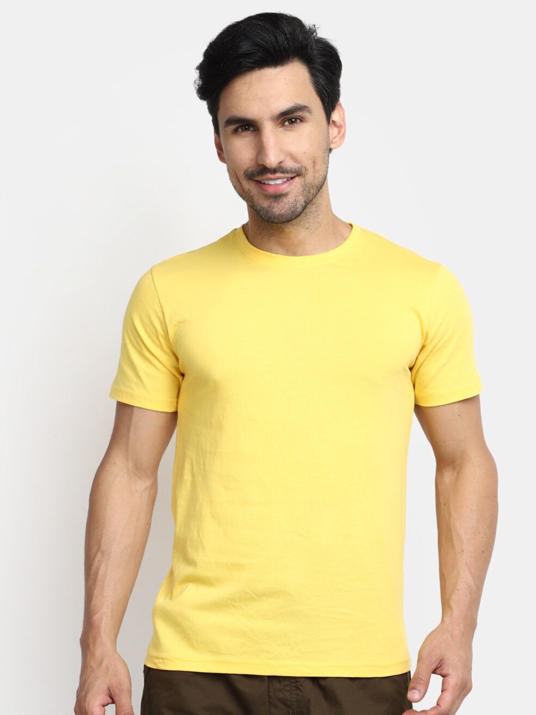 

V-Mart Round Neck Slim Fit Cotton T-shirt, Yellow