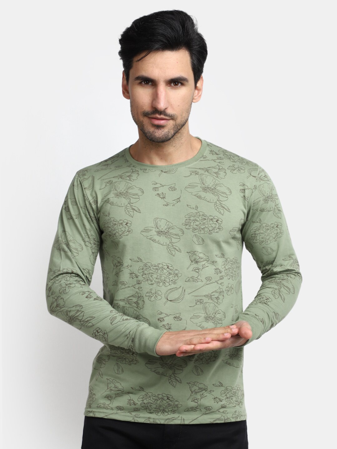 

V-Mart Floral Printed Cotton Casual T-shirt, Green