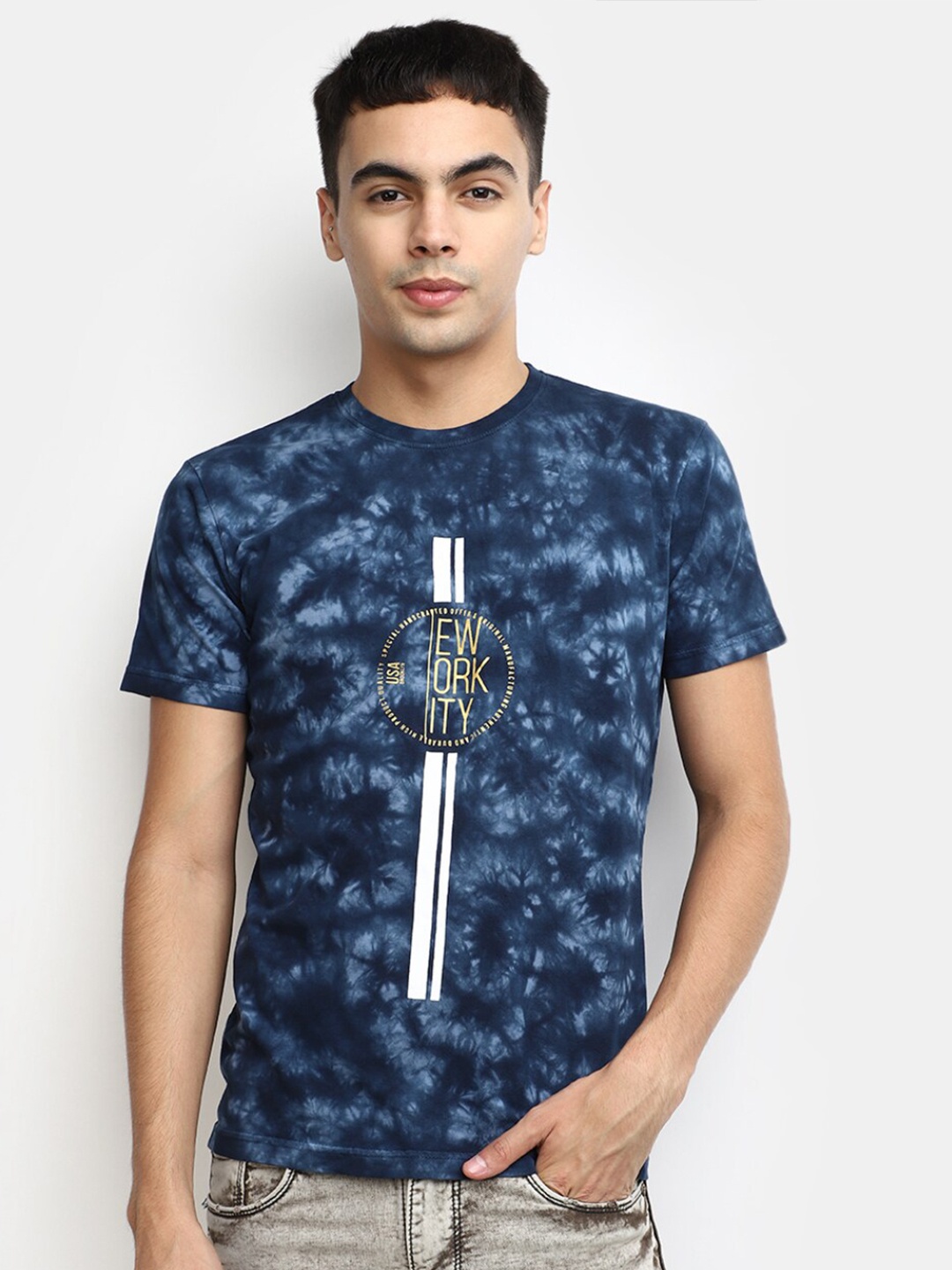 

V-Mart Typography Printed Round Neck Cotton Regular T-shirt, Blue