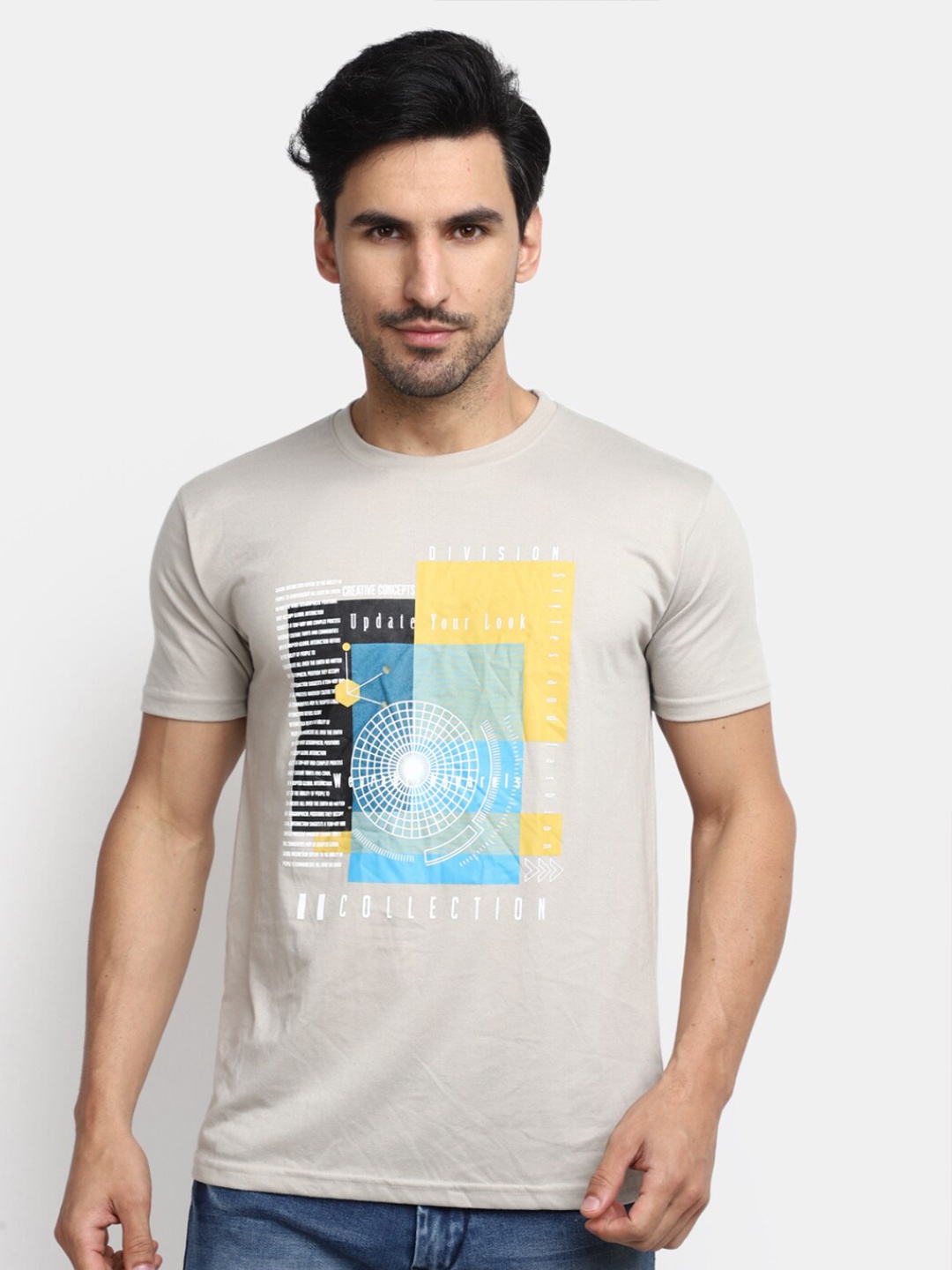 

V-Mart Graphic Printed Slim Fit Cotton T-shirt, Beige