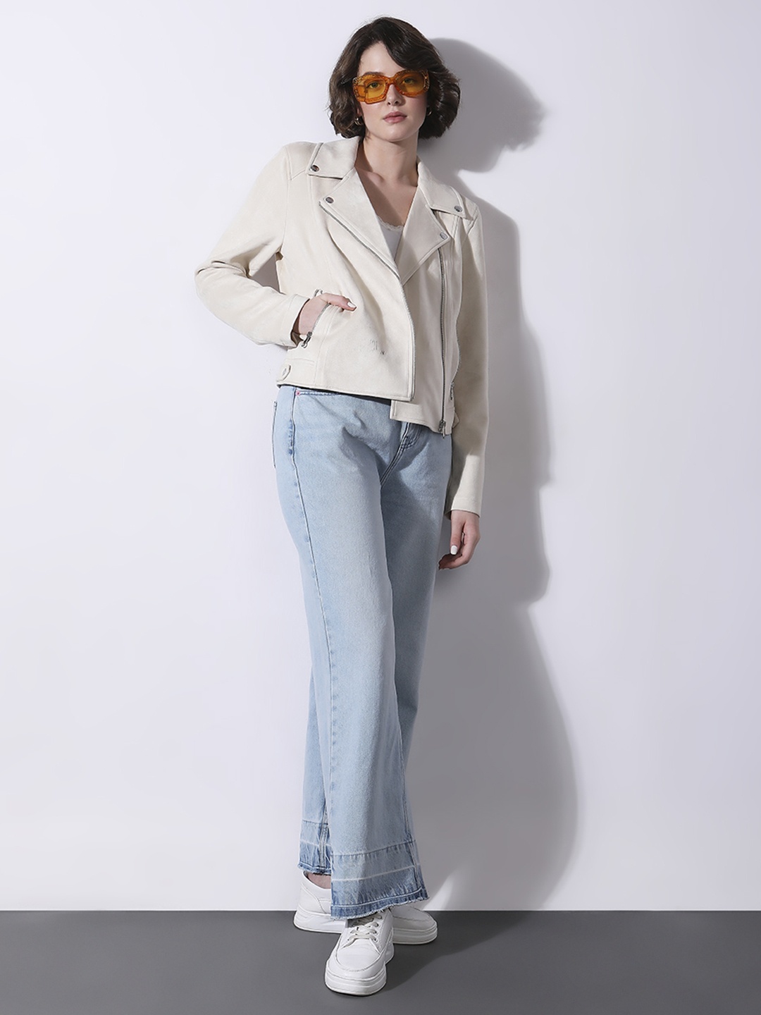 

Vero Moda Lapel Collar Biker Jacket, Off white