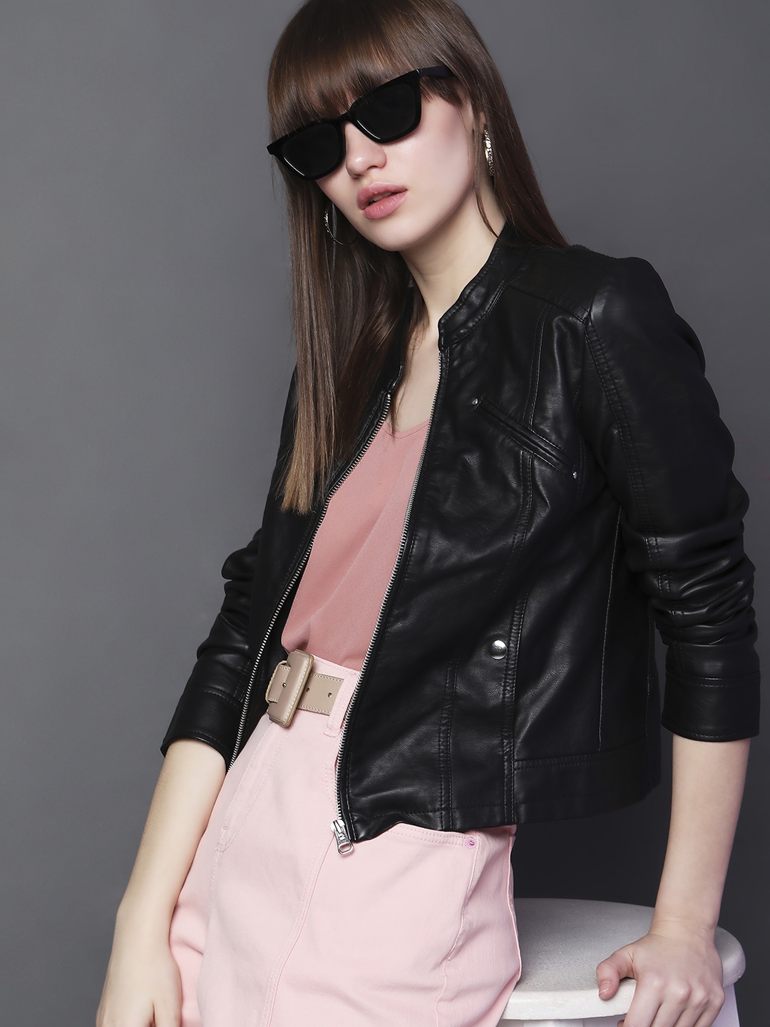 

Vero Moda Mandarin Collar Biker Jacket, Black