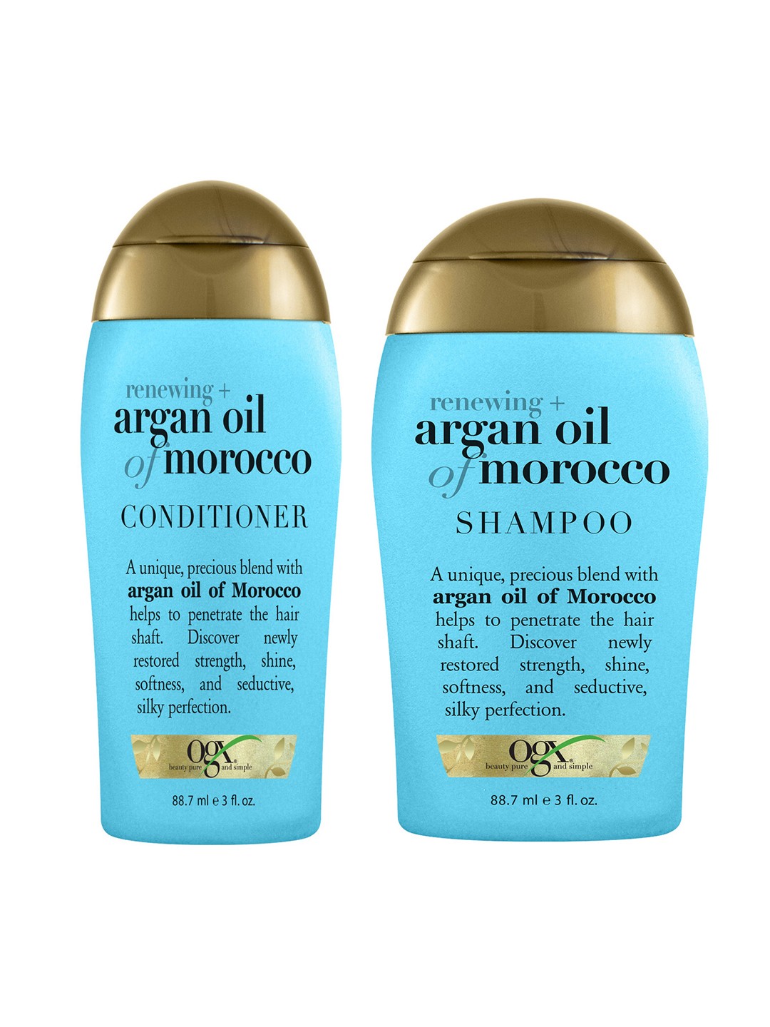 

OGX Set of Renewing Argan Oil of Morocco Conditioner + Shampoo 88.7 ml Each, Blue