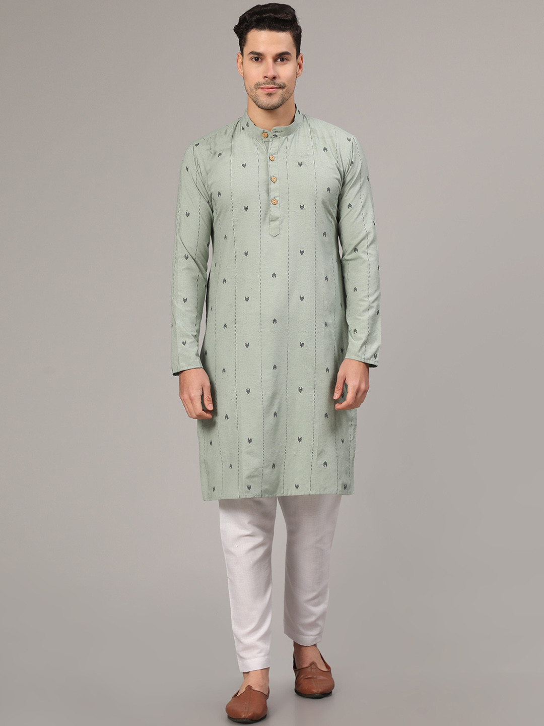 

Nimidiya Ethnic Woven Design Regular Pure Cotton Kurta With Pyjamas, Sea green