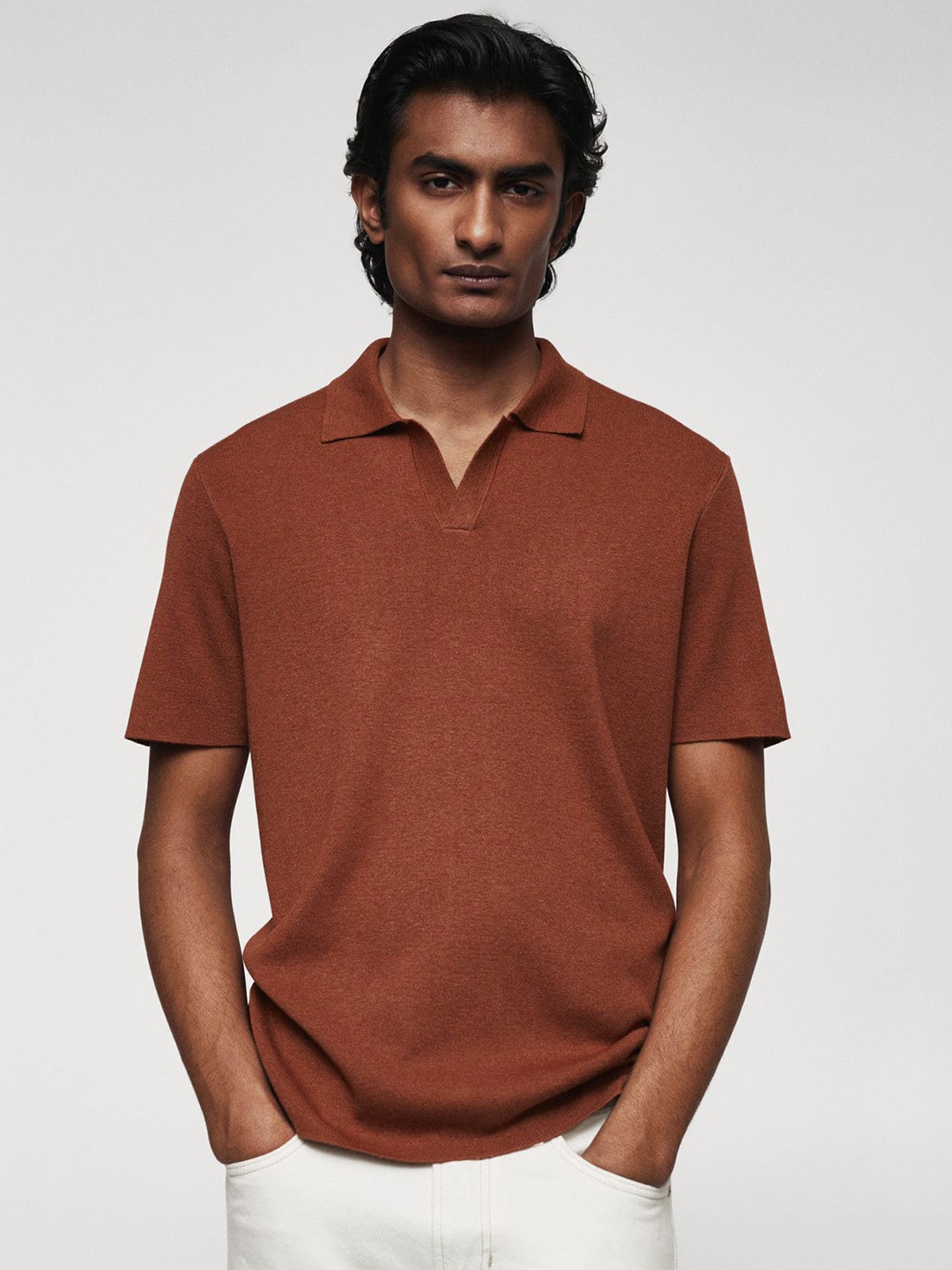

MANGO MAN Polo Collar T-shirt, Rust