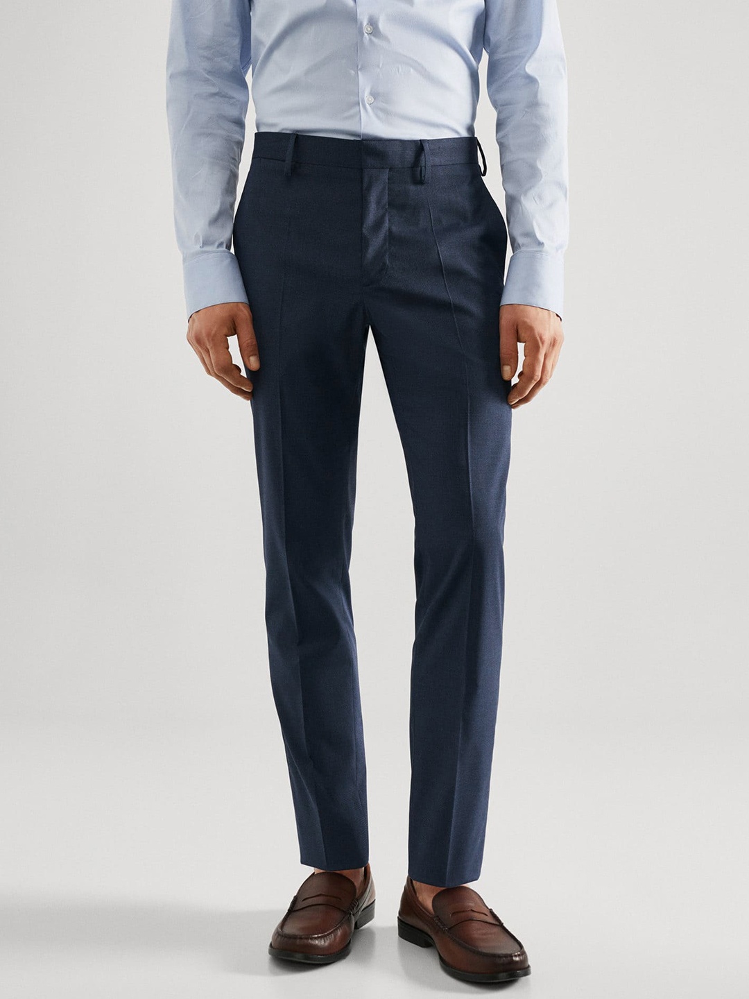 

MANGO MAN Houndstooth Printed Slim Fit Trousers, Navy blue