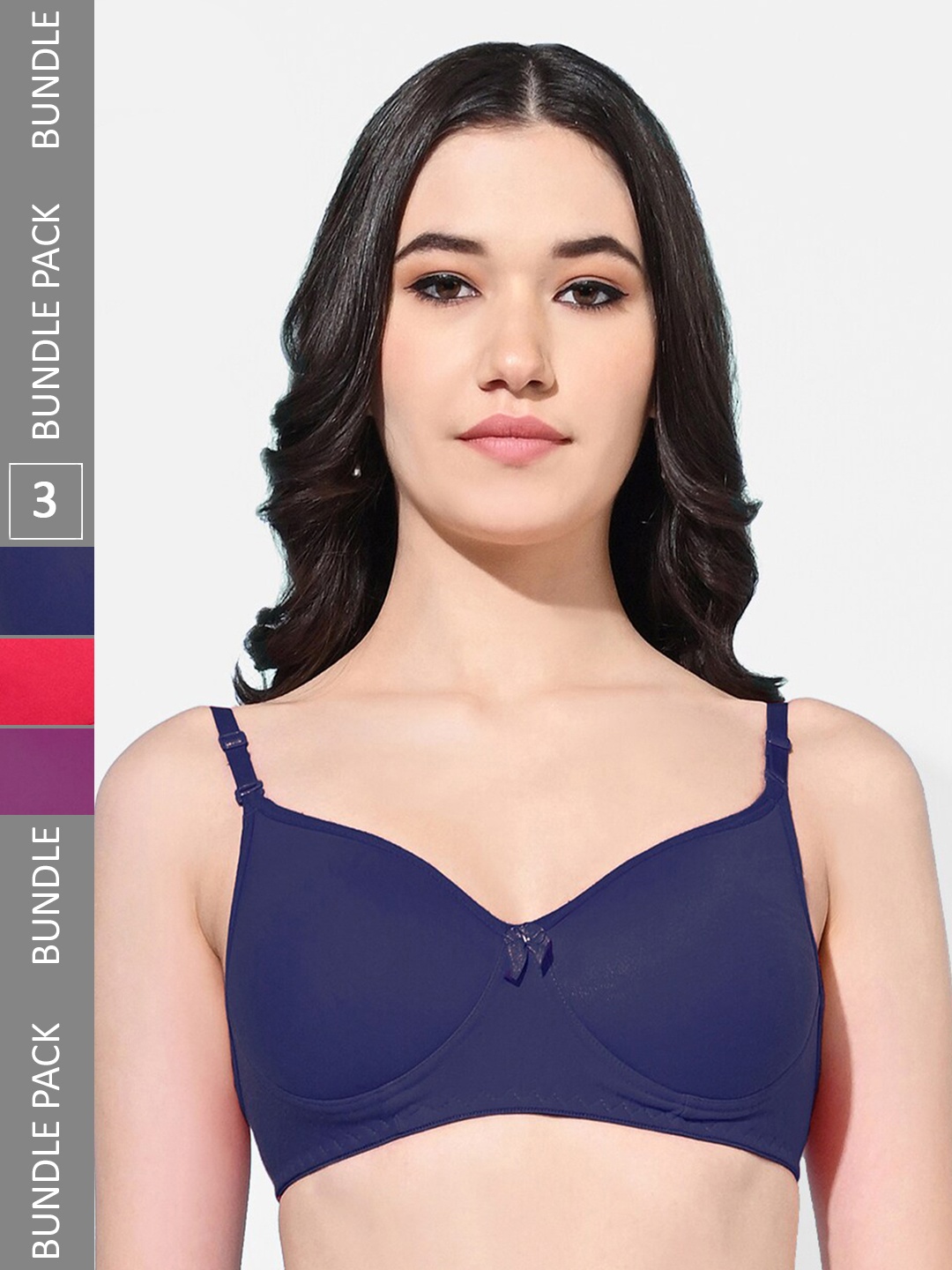 

FIMS Pack Of 3 Full Coverage Lightly Padded Everyday Bras With All Day Comfort, Navy blue