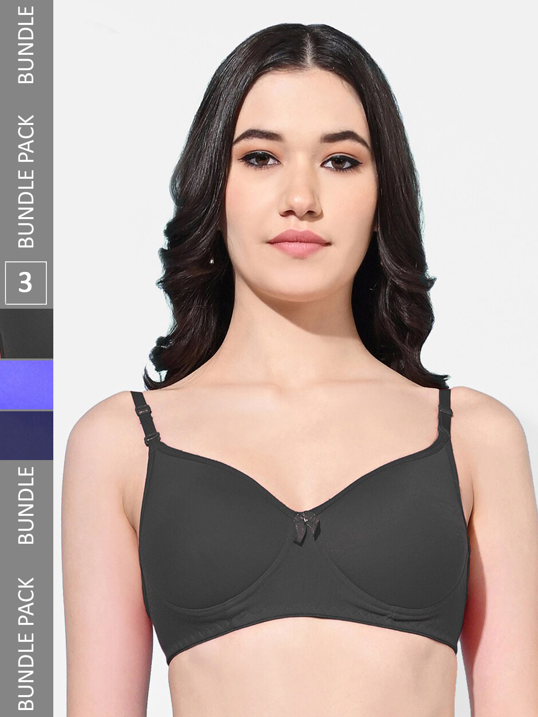 

FIMS Pack of 3 Full Coverage Lightly Padded Everyday Bras With All Day Comfort, Black