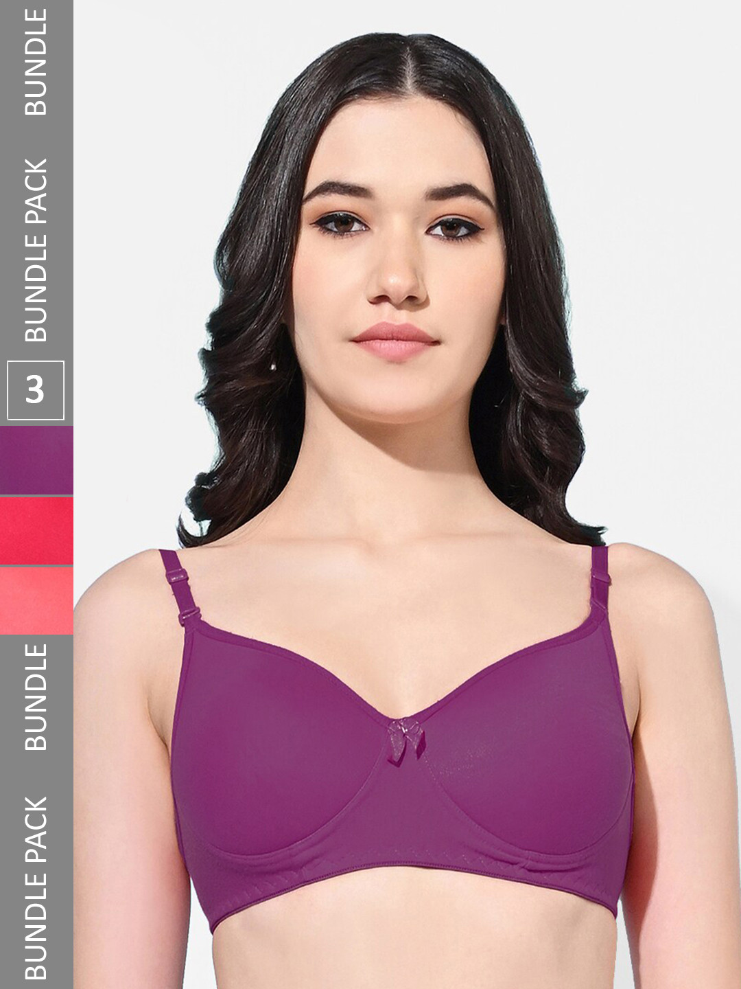 

FIMS Pack Of 3 Full Coverage Lightly Padded Everyday Bras With All Day Comfort, Purple