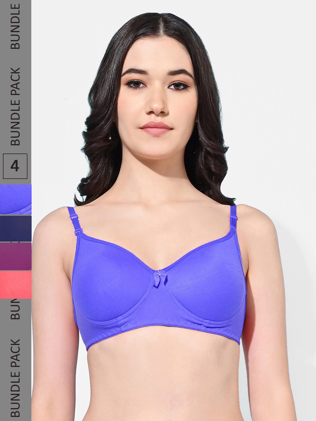 

FIMS Pack Of 4 Full Coverage Lightly Padded Everyday Bras With All Day Comfort, Blue