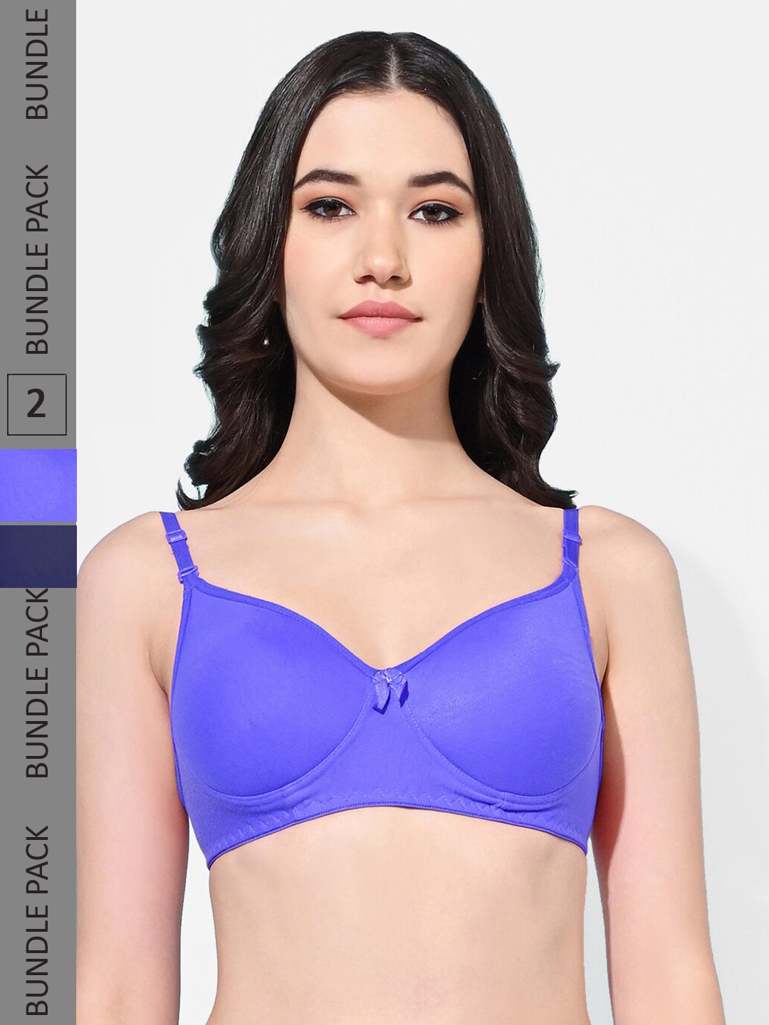 

FIMS Pack Of 2 Full Coverage Lightly Padded Non-Wired Everyday Bra With All Day Comfort, Blue