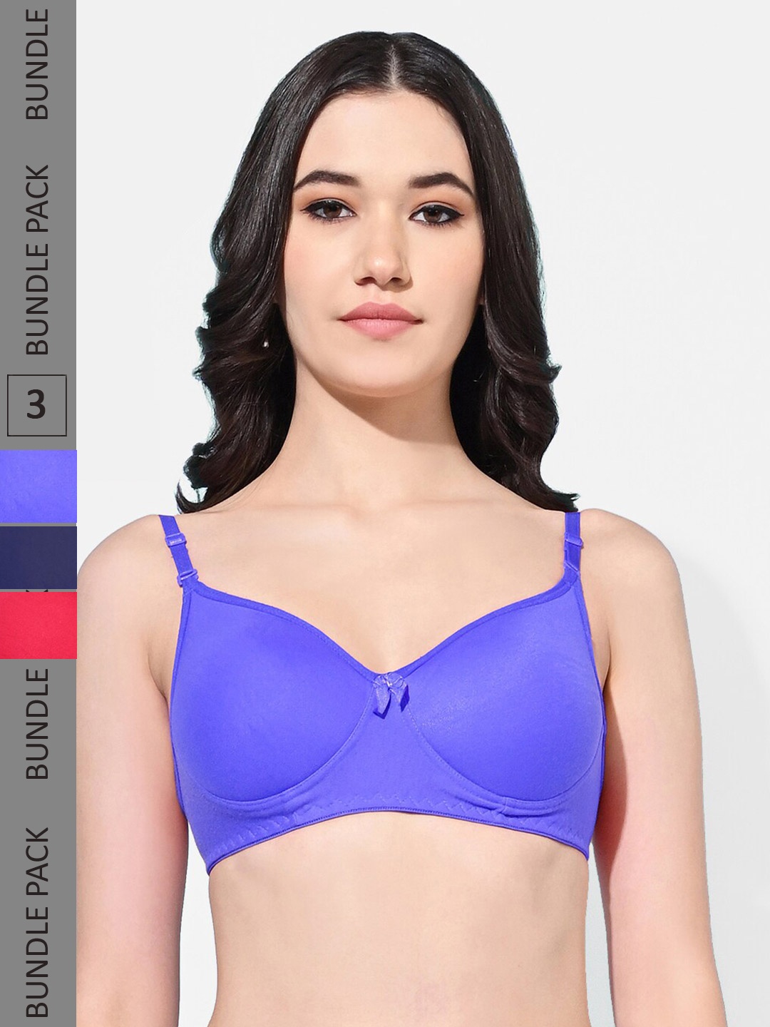 

FIMS Pack Of 3 Full Coverage Lightly Padded Non-Wired Everyday Bra With All Day Comfort, Blue