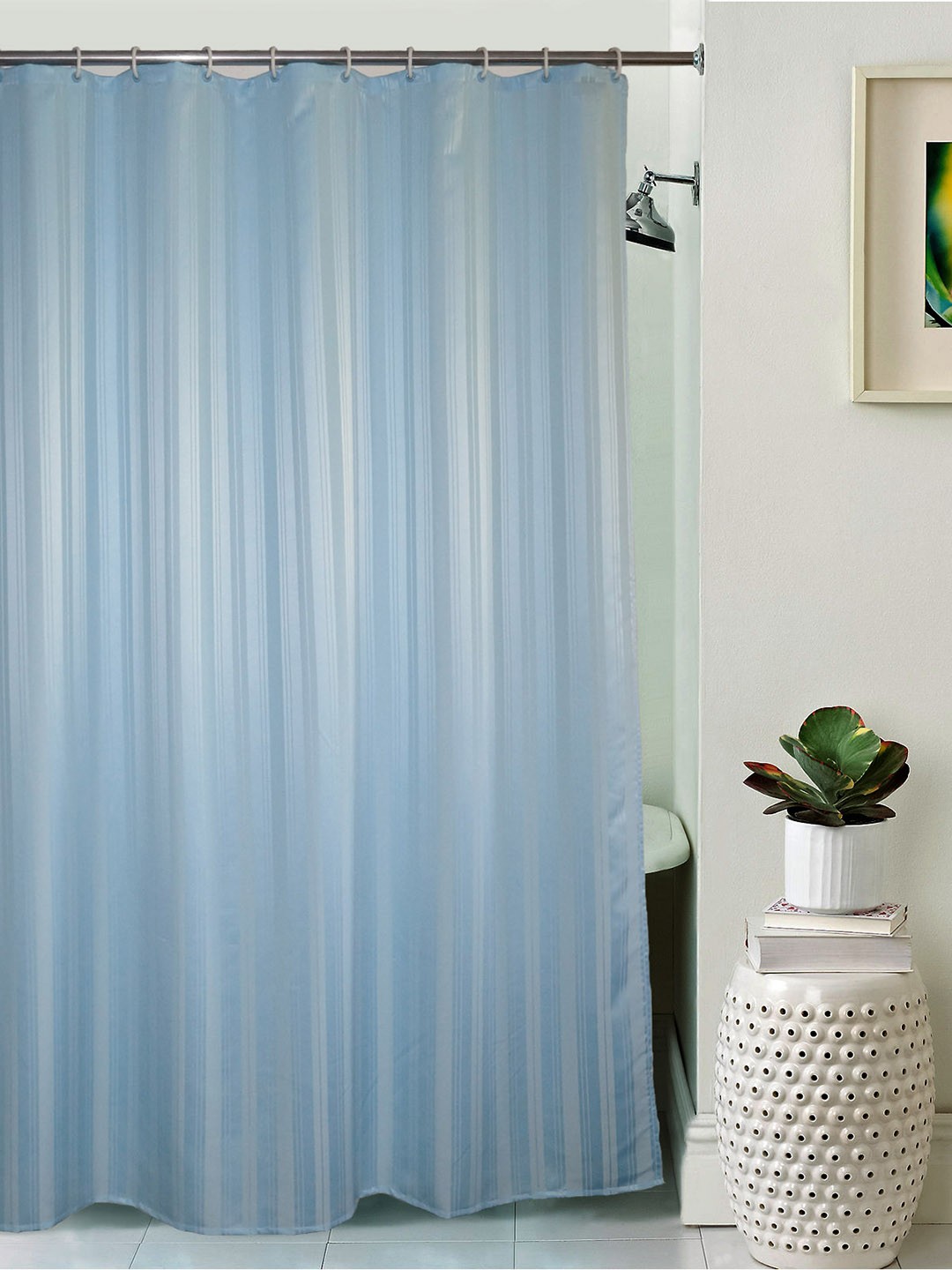 

Lushomes Unidyed Blue Polyester Shower Curtain with Eyelets