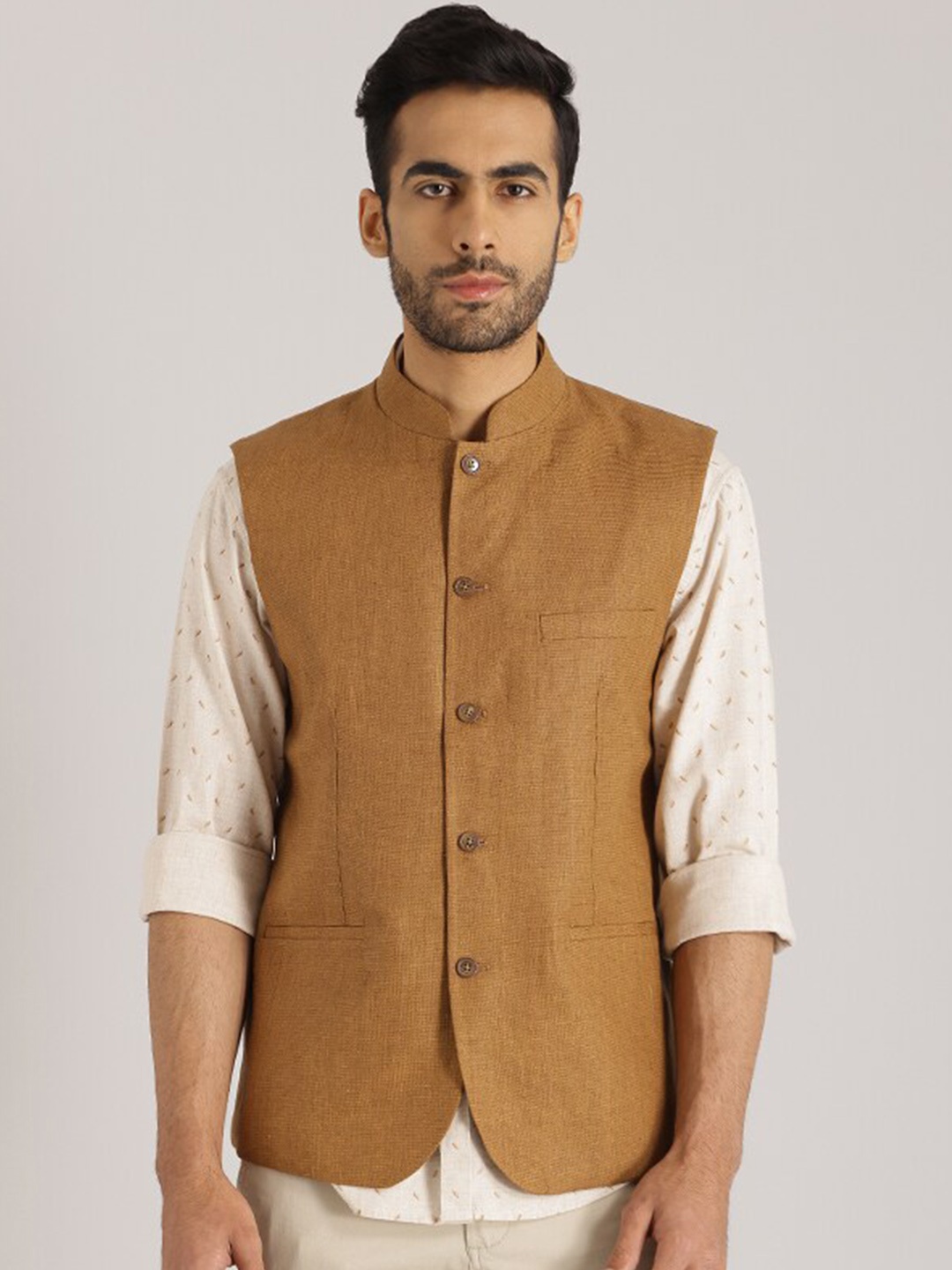 

Indian Terrain Pure Cotton Nehru Jacket, Tan