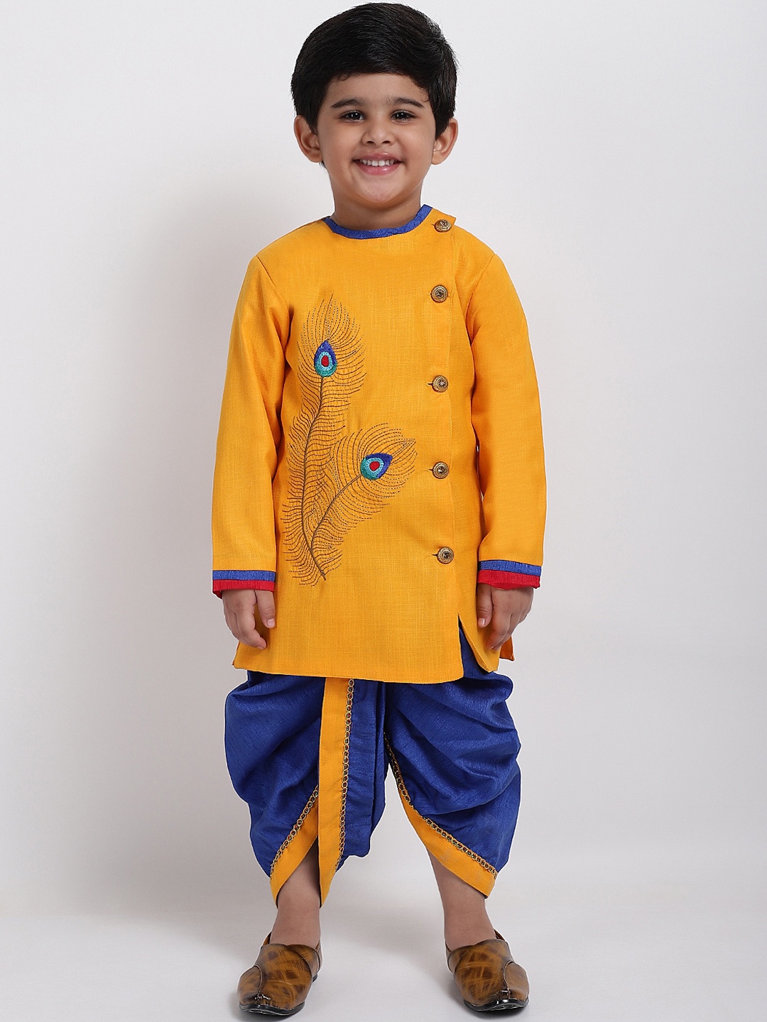 

BAESD Boys Embroidered Straight Kurta with Dhoti Pants, Yellow