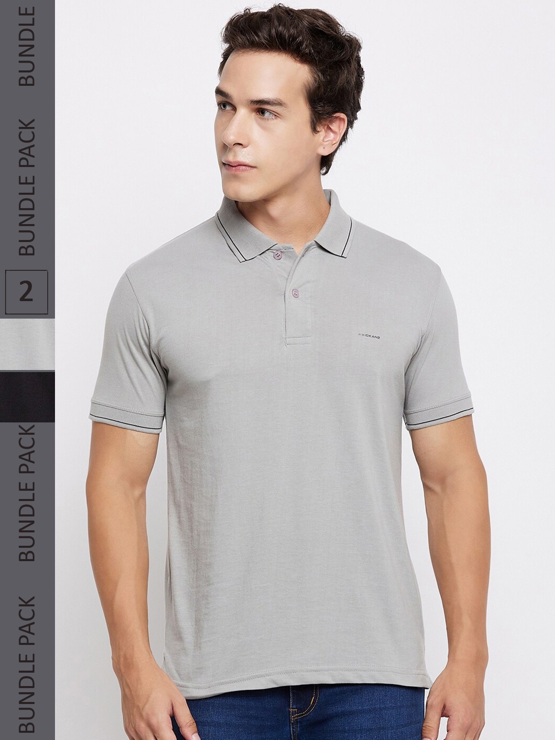 

Okane Pack Of 2 Polo Collar Cotton T-shirt, Grey