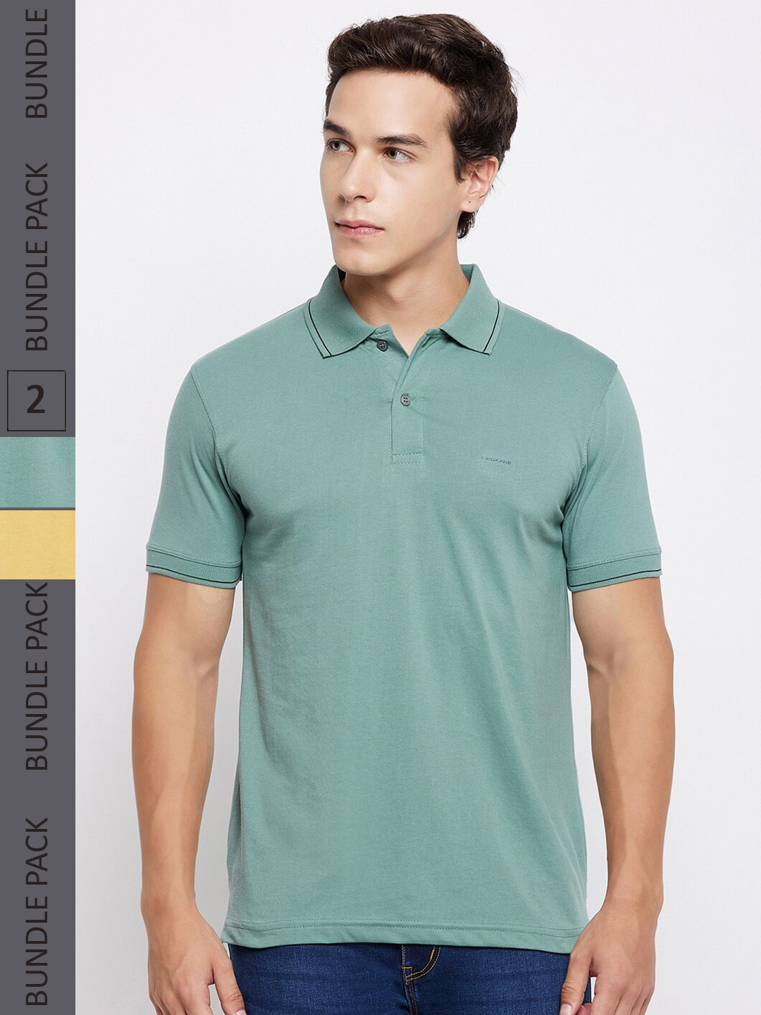 

Okane Pack Of 2 Polo Collar Cotton T-shirt, Green
