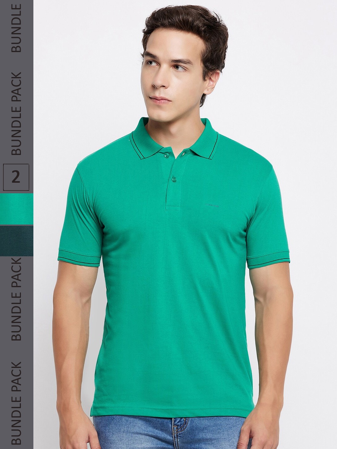 

Okane Pack Of 2 Polo Collar Cotton T-shirt, Green