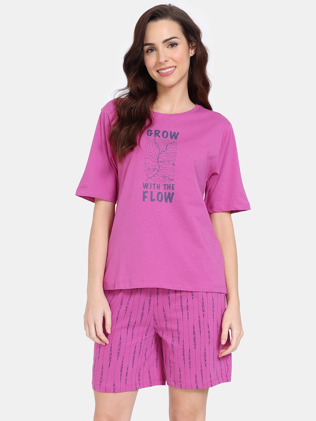 

Zivame Typography Printed Pure Cotton Night suit, Purple