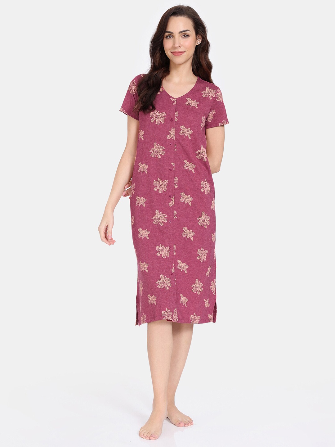 

Zivame Floral Printed Midi Nightdress, Pink