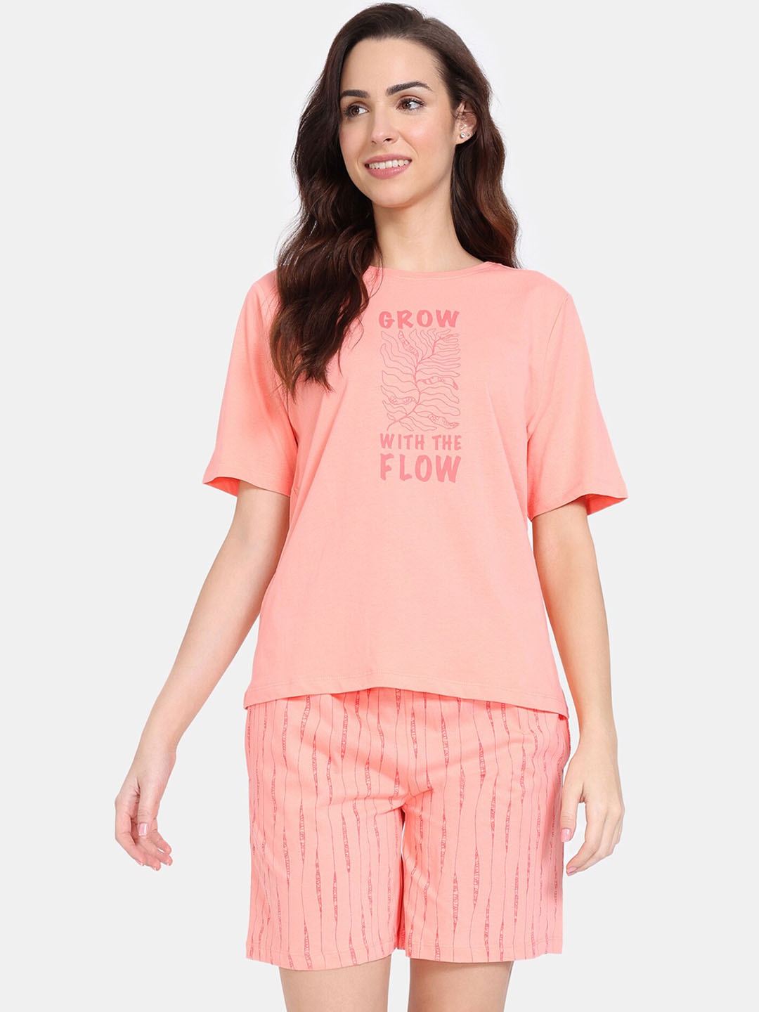 

Zivame Typography Printed Pure Cotton Night Suit, Orange