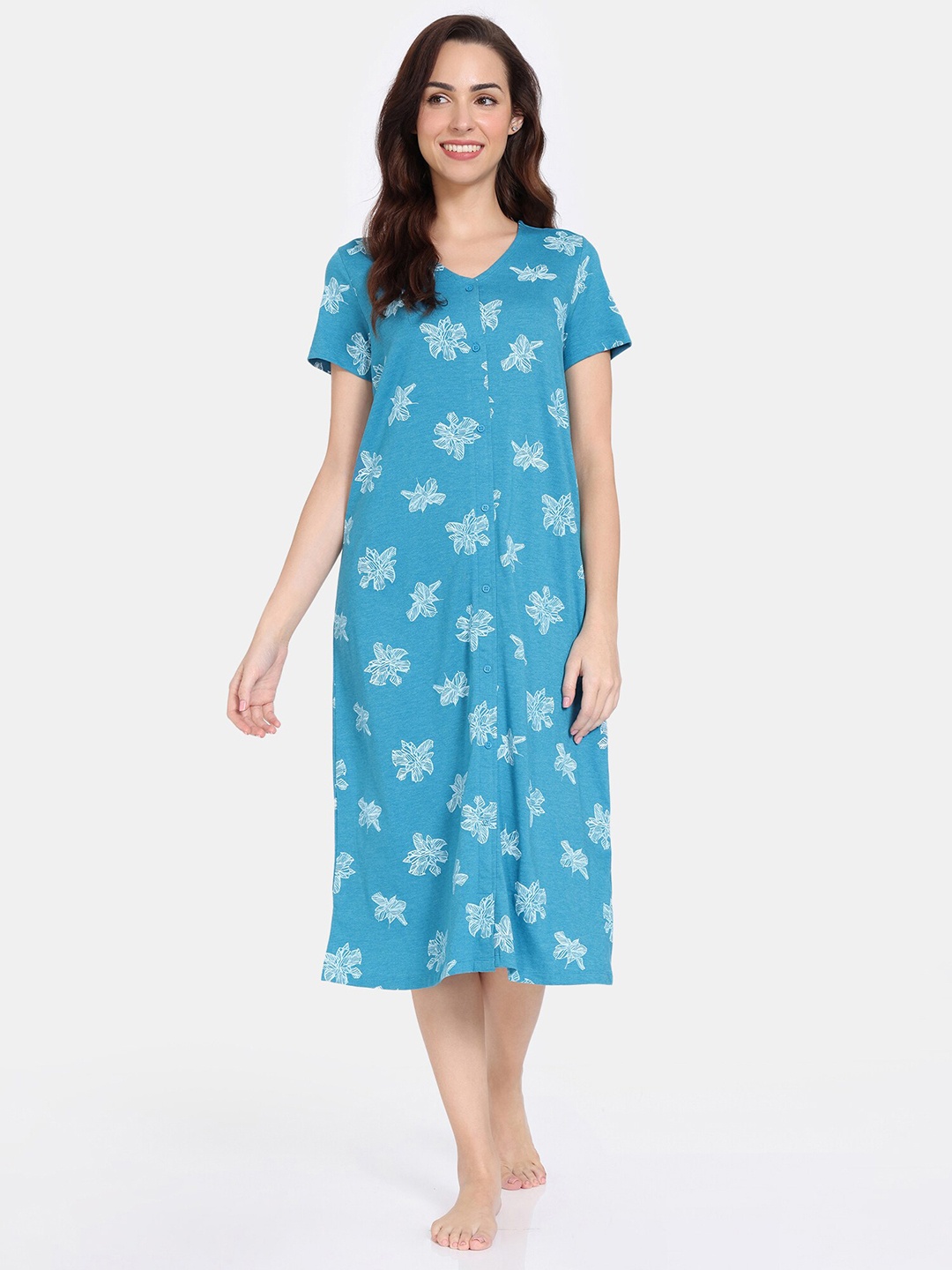 

Zivame Floral Printed Midi Nightdress, Blue