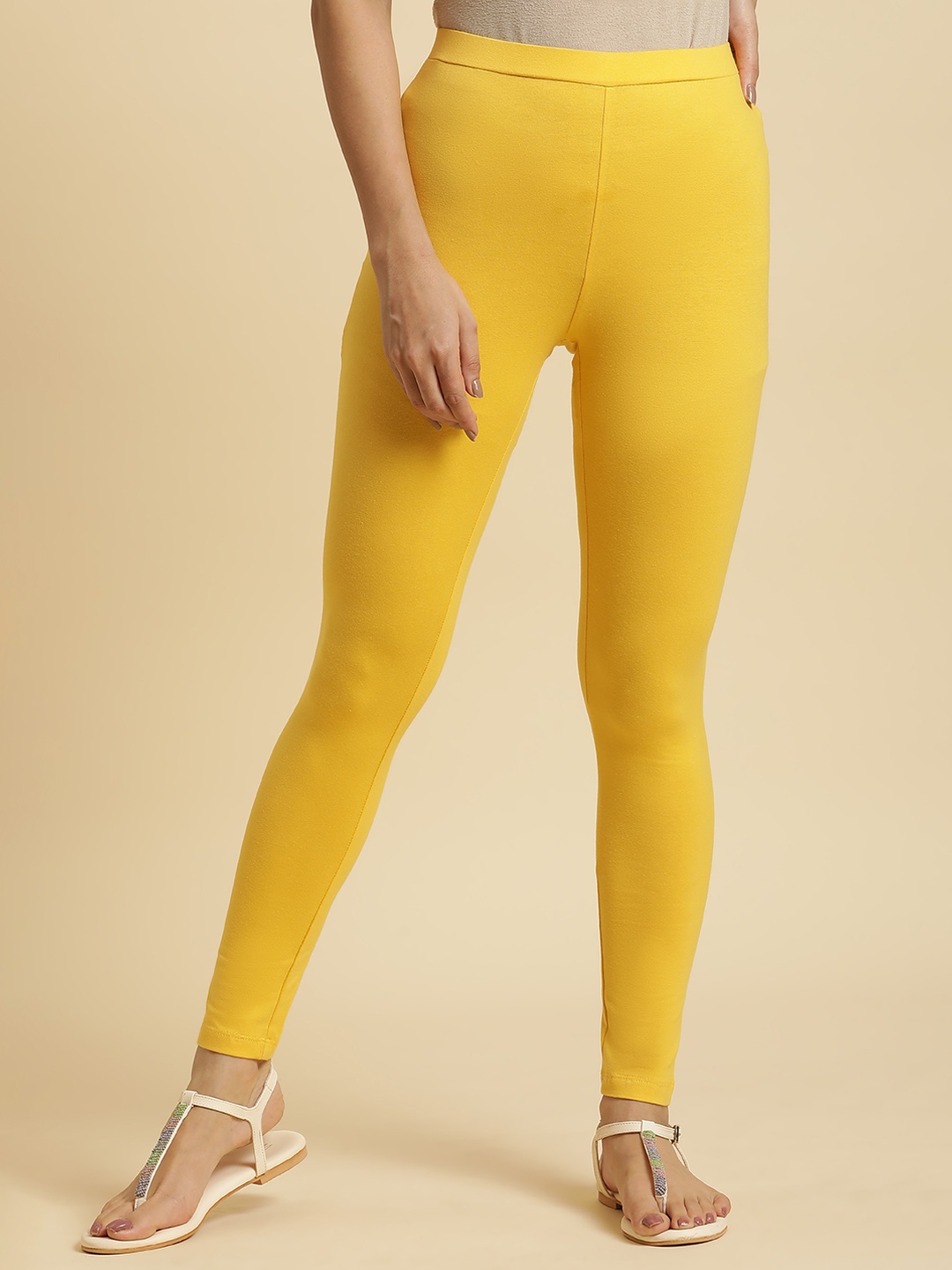 

W Ankle-Length Cotton Leggings, Yellow