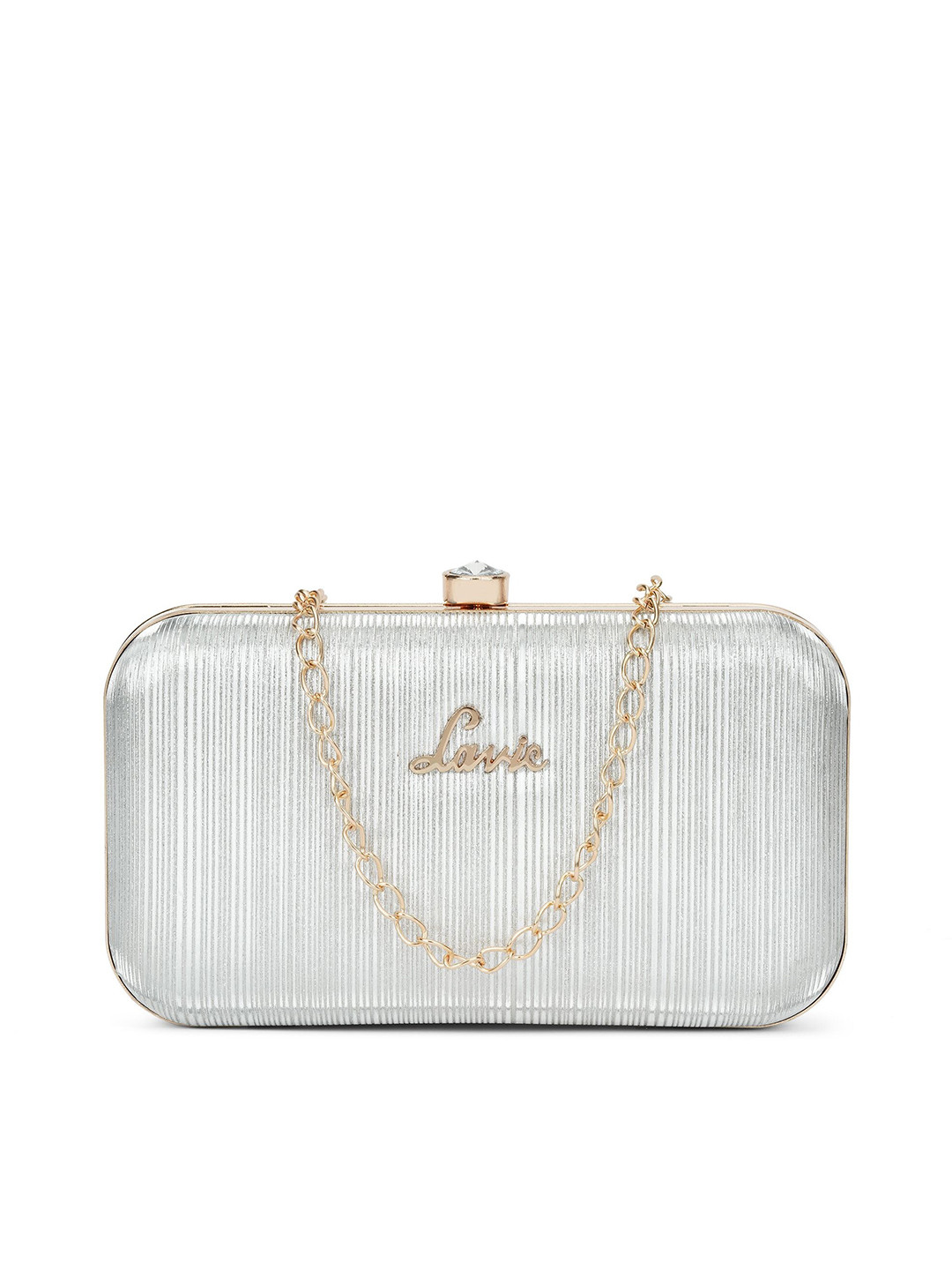 

Lavie Striped Box Clutch, Silver