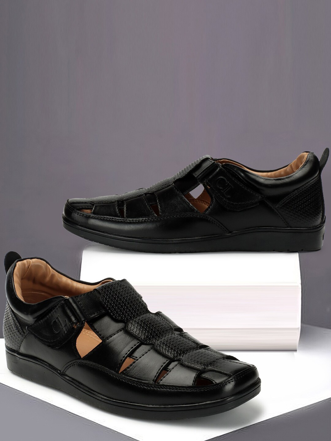 

Carlton London Men Leather Fisherman Sandals, Black