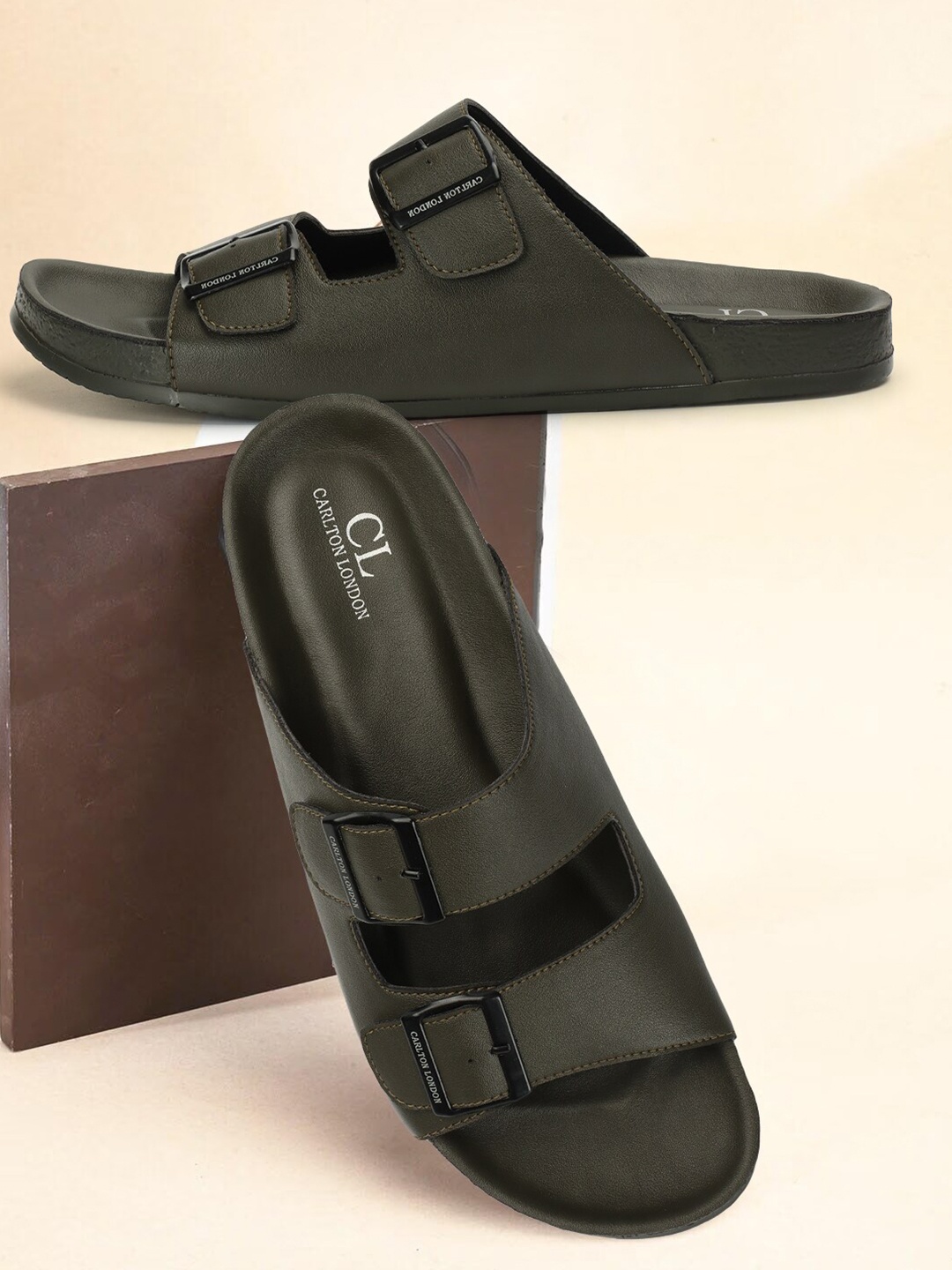 

Carlton London Men Buckle Comfort Sandals, Olive