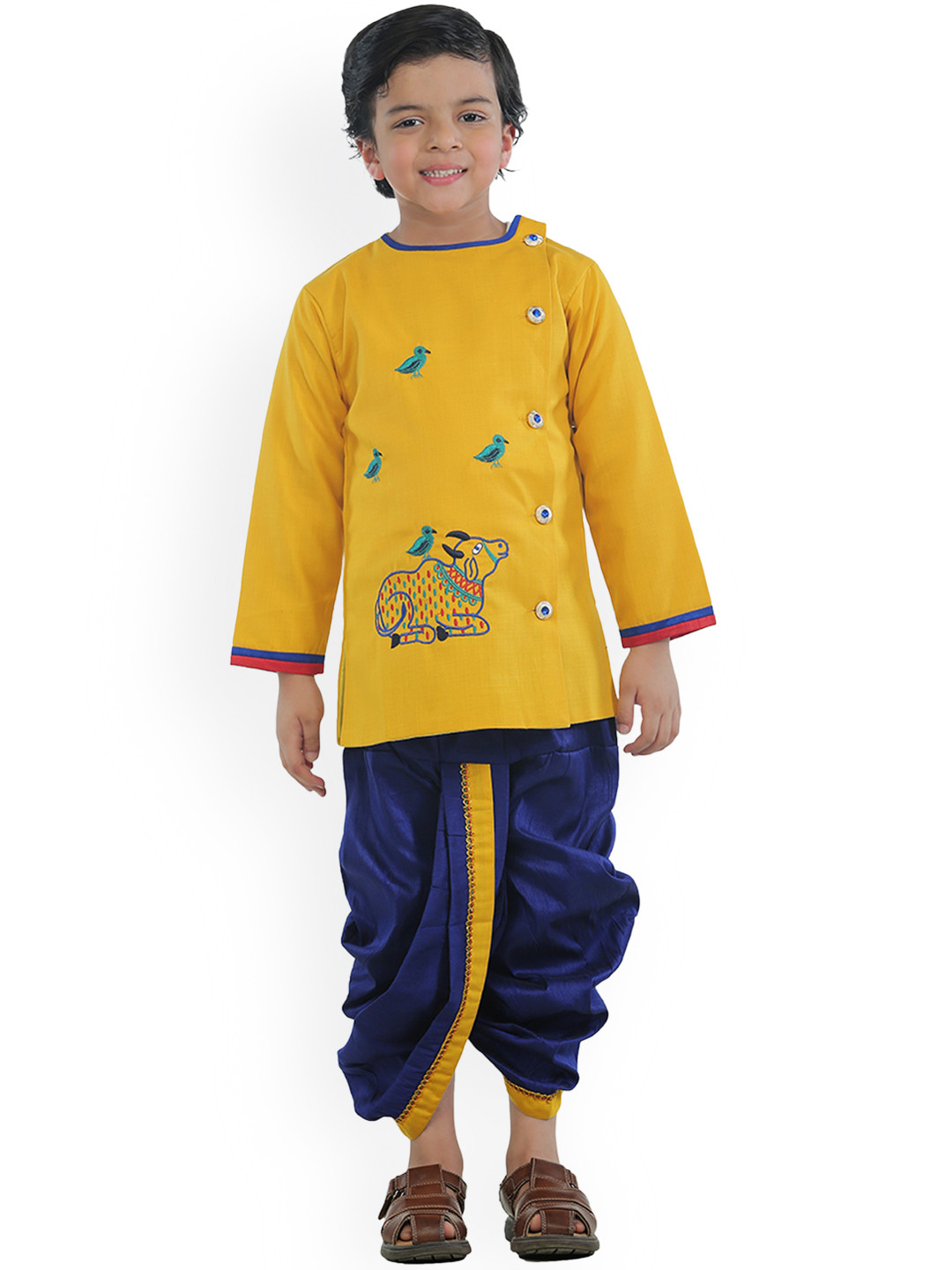 

BAESD Boys Embroidered Straight Kurta with Dhoti Pants, Yellow