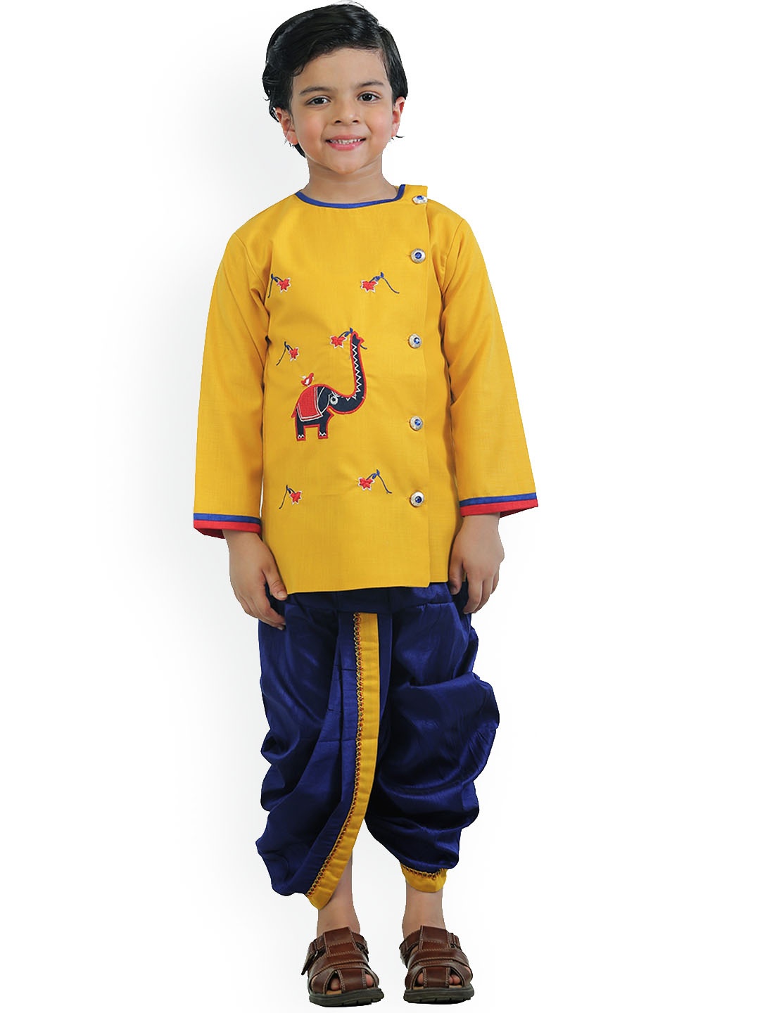 

BAESD Boys Embroidered Straight Kurta with Dhoti Pants, Yellow