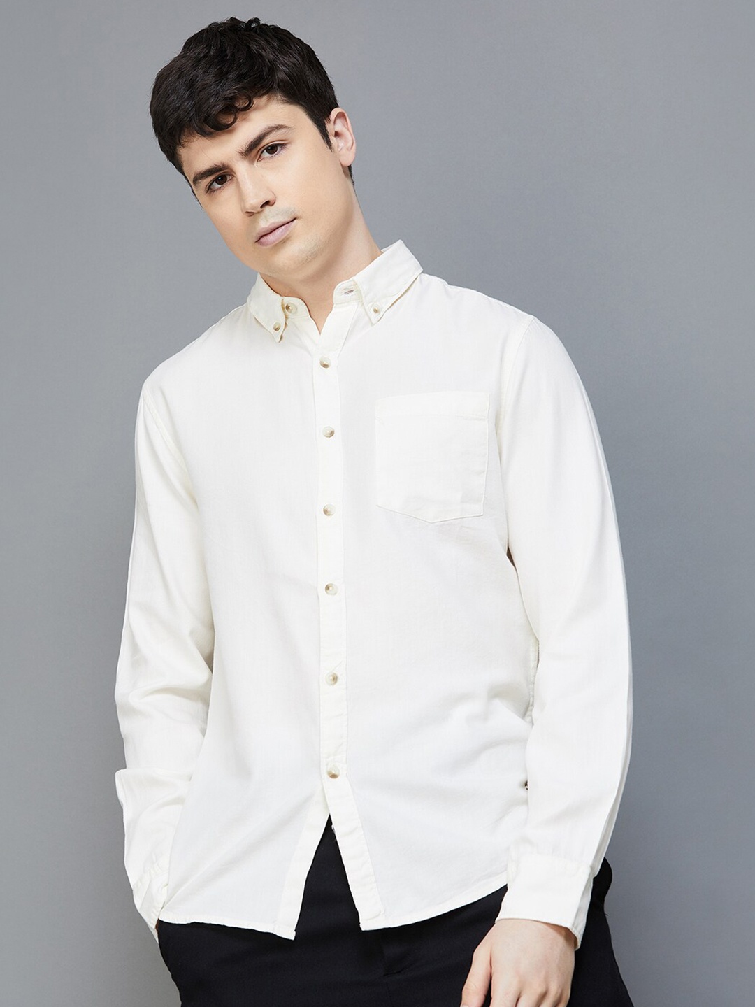 

Fame Forever by Lifestyle Button-Down Collar Cotton Casual Shirt, Off white