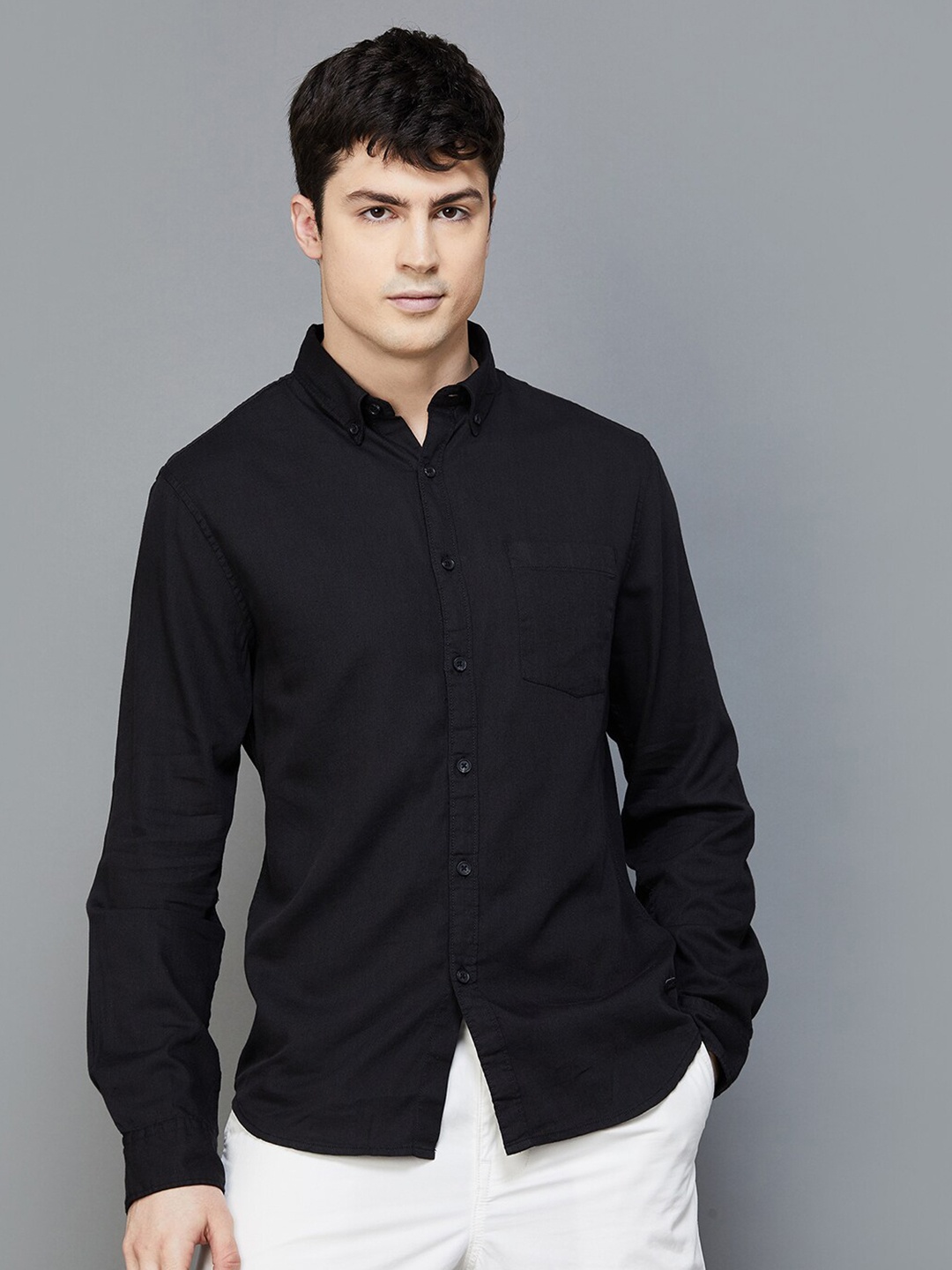 

Fame Forever by Lifestyle Button-Down Collar Cotton Casual Shirt, Black