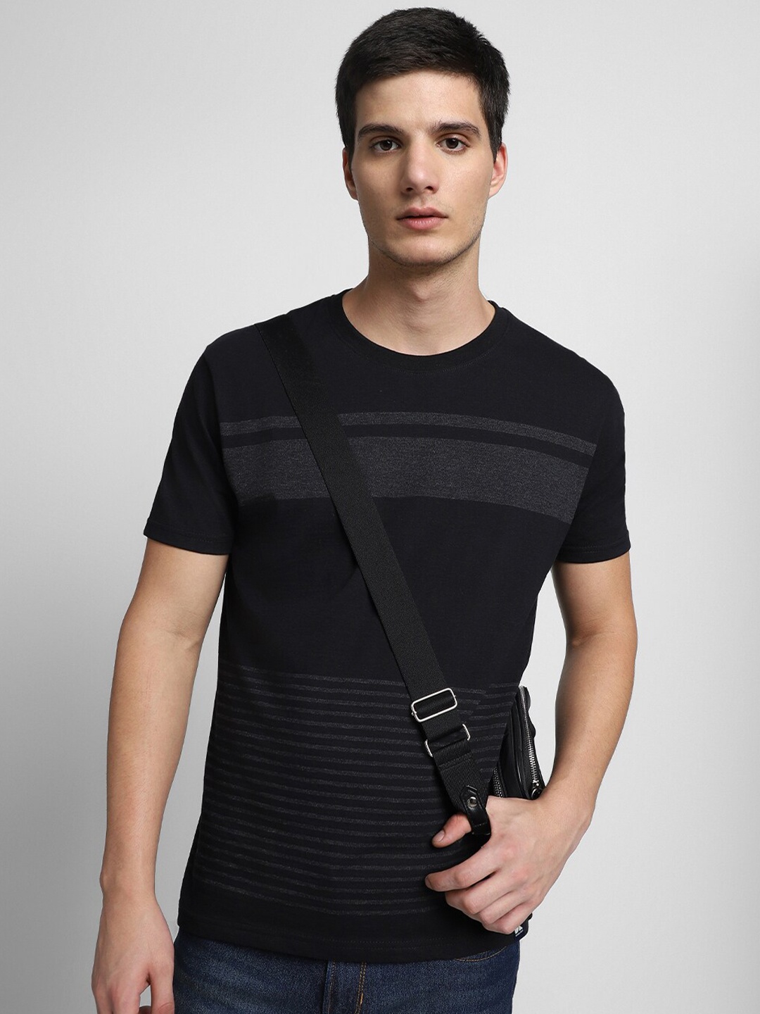 

Dennis Lingo Striped Slim Fit Pure Cotton T-shirt, Black