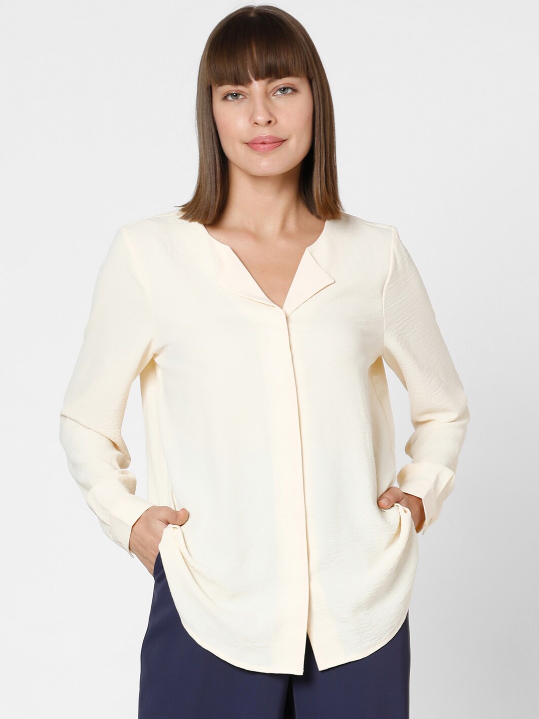 

Vero Moda Cuban Collar Long Sleeves Polyester Casual Shirt, Beige