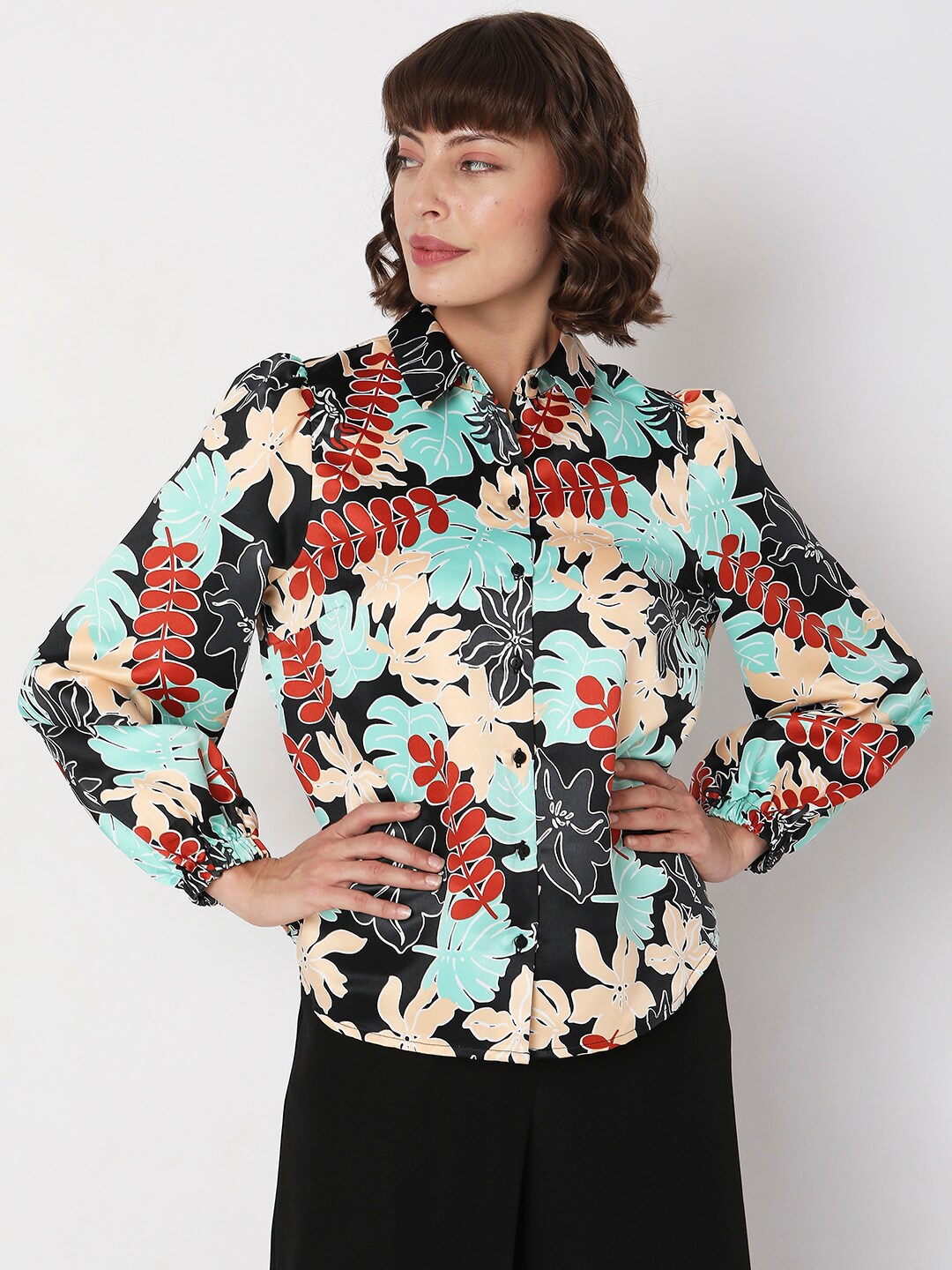 

Vero Moda Conversational Print Puff Sleeve Polyester Casual Shirt, Blue