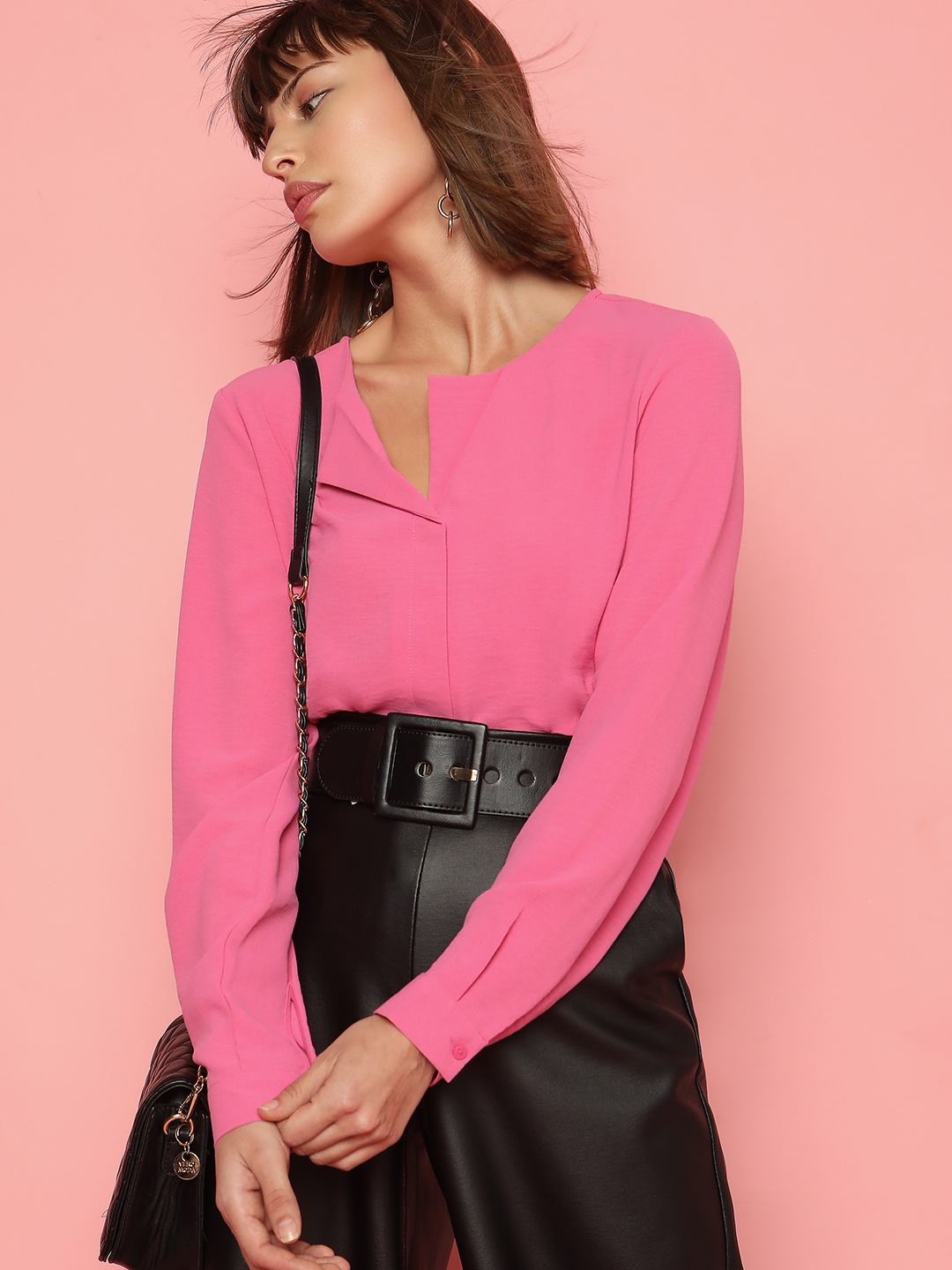 

Vero Moda Cuban Collar Long Sleeves Polyester Casual Shirt, Pink