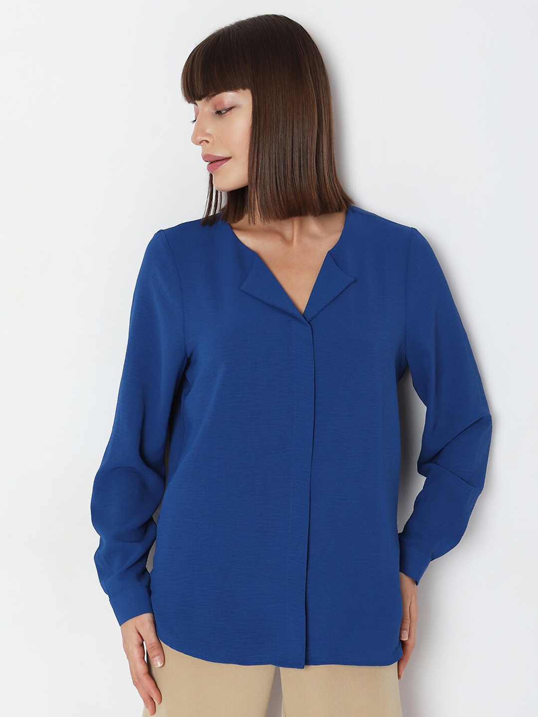

Vero Moda Cuban Collar Long Sleeves Polyester Casual Shirt, Blue