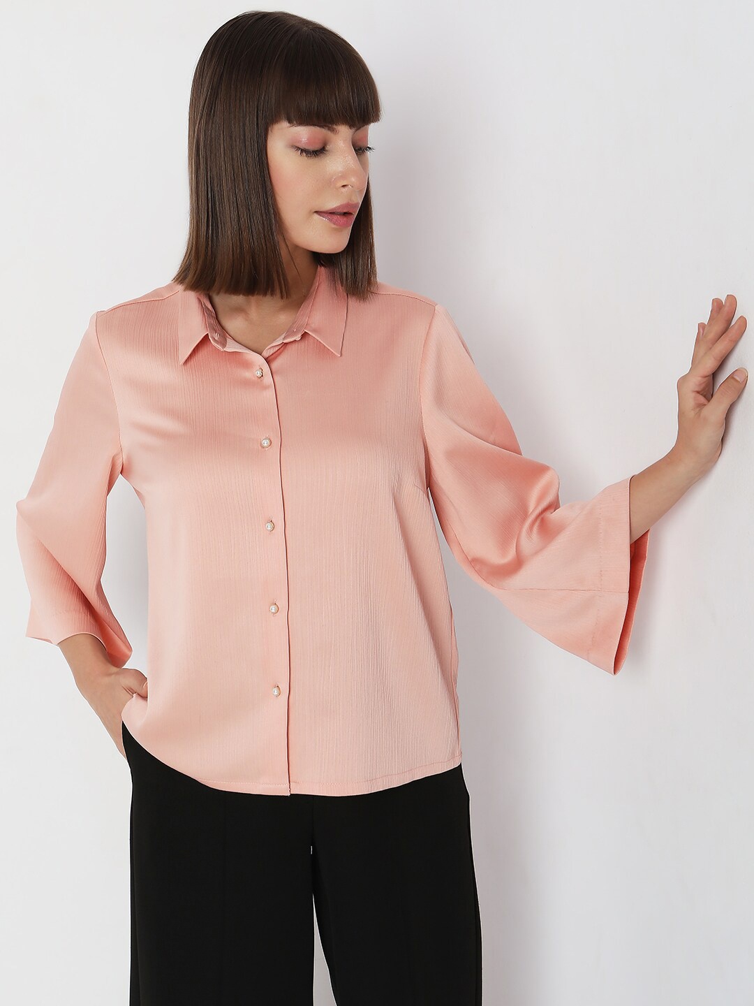 

Vero Moda Spread Collar Polyester Casual Shirt, Peach