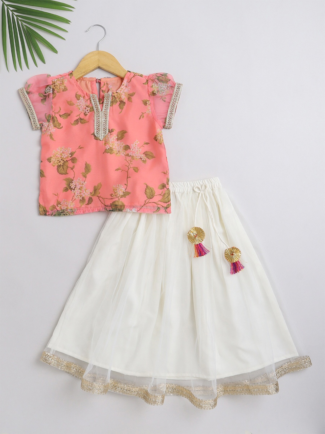 

The Magic Wand Girls Printed Ready to Wear Lehenga Choli, Peach