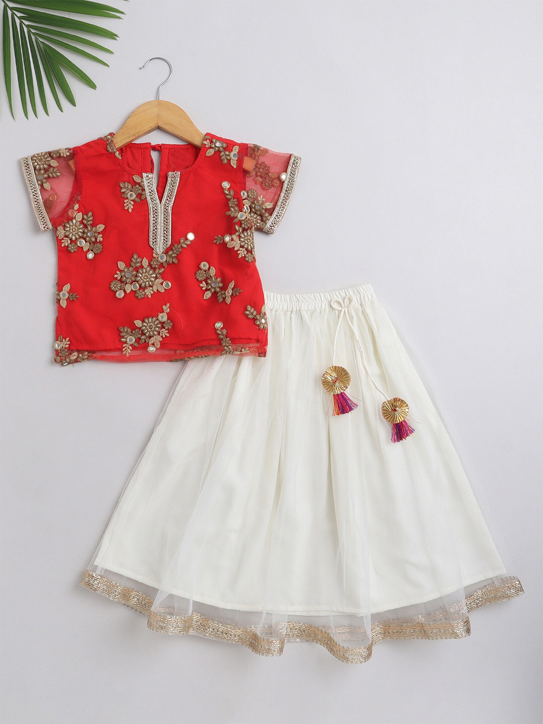 

The Magic Wand Girls Embroidered Ready to Wear Lehenga Choli, Red