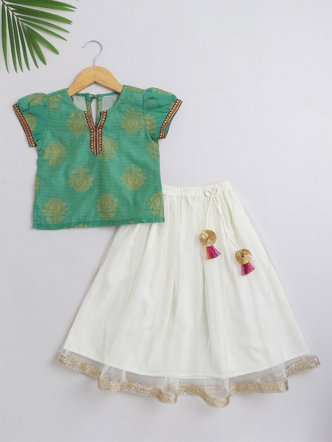 

The Magic Wand Girls Printed Ready to Wear Lehenga Choli, Green